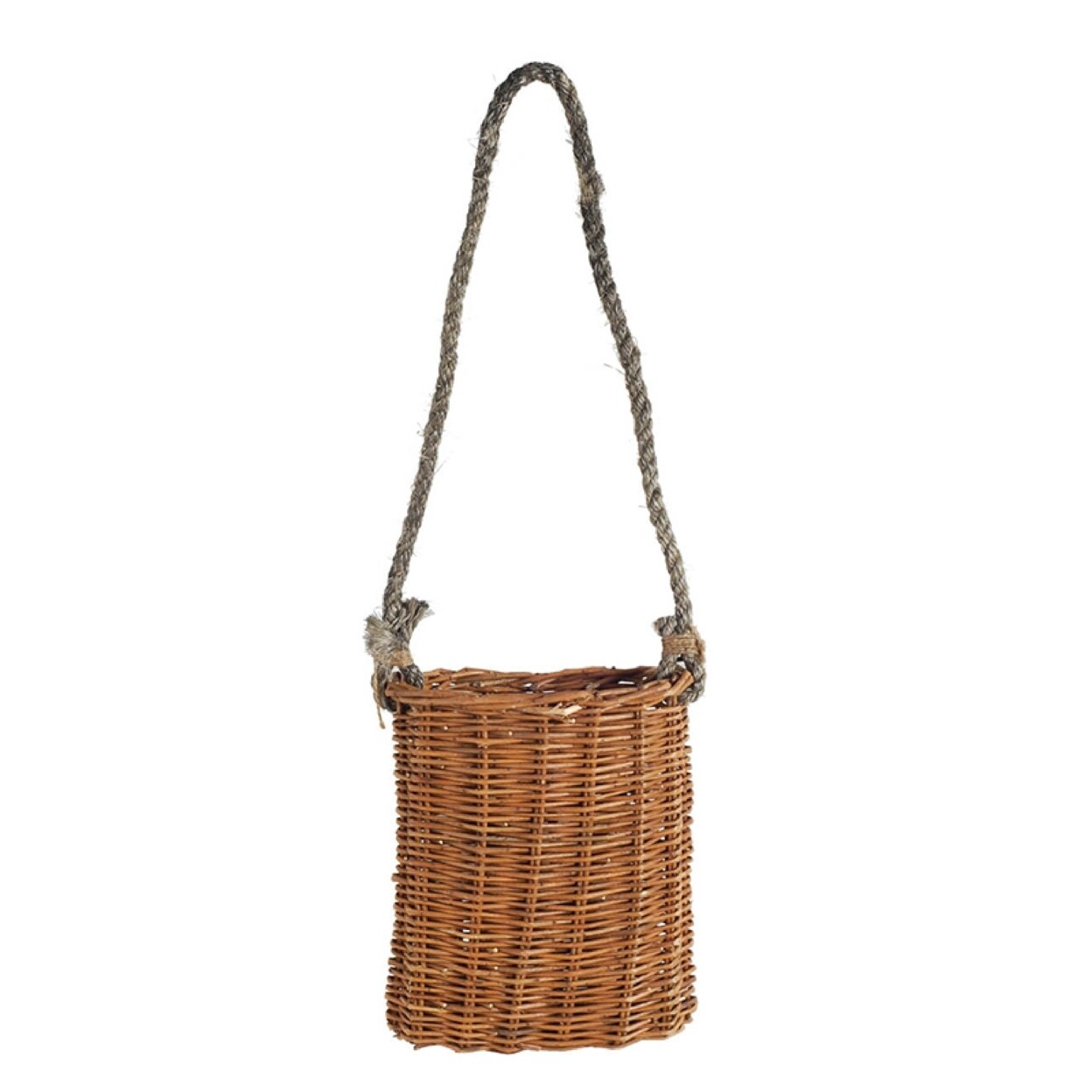 Saltoro Sherpi 9.5 Inch Woven Wicker Basket with Rope Hanger, Small, Brown-