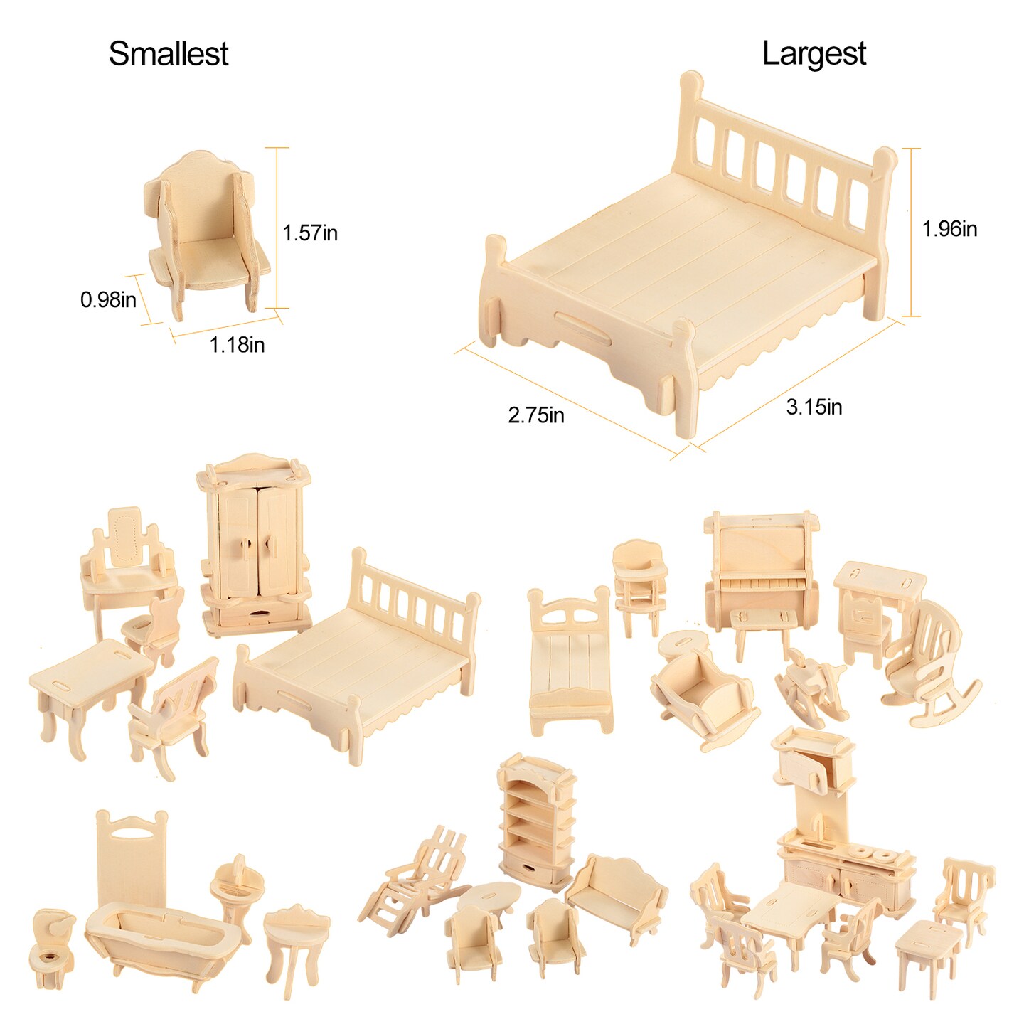 Global Phoenix 3D Wooden Dollhouse Furniture Puzzles DIY Miniature Furniture Models Set