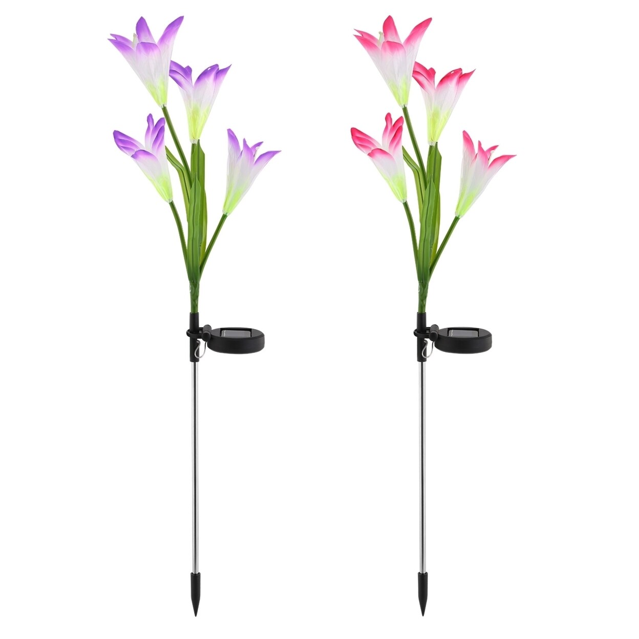 Solar Garden Lights 2Pcs Lily Flower 7 Color Changing Ip65 Waterproof Stake