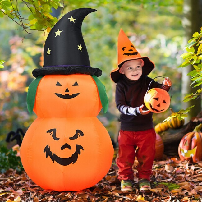 Happy Halloween Inflatable Pumpkin With LED Lights Spooky Ghost Yard Decoration