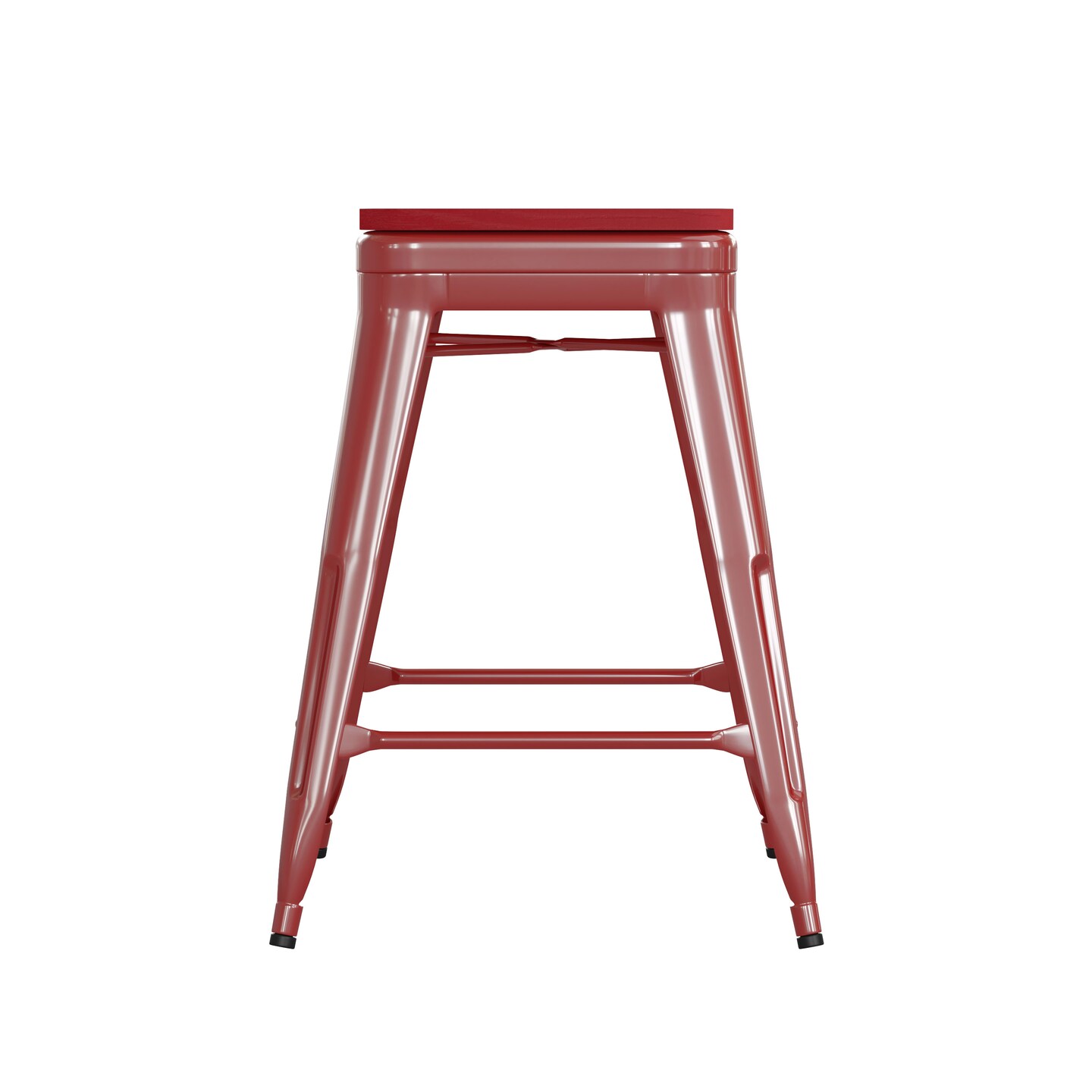 Emma and Oliver Kam Backless Metal Indoor-Outdoor Stool with All-Weather Polystyrene Seat