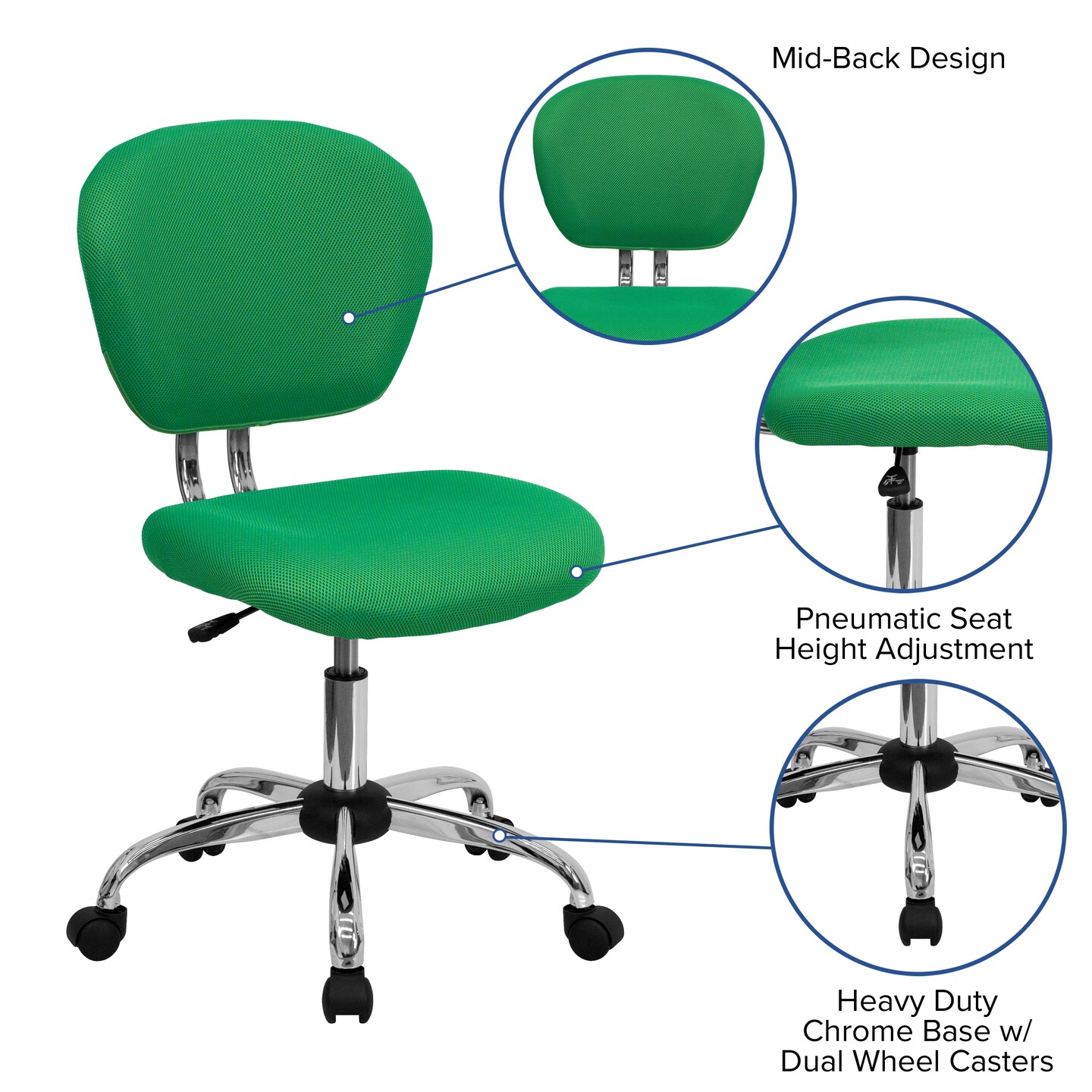 Emma and Oliver Mid-Back Mesh Padded Swivel Task Office Chair with Chrome Base