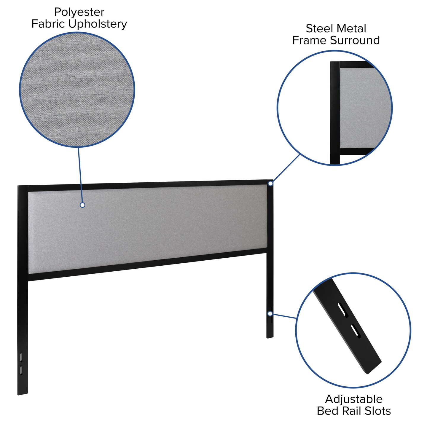 Merrick Lane West Avenue Headboard Upholstered Headboard With Metal Frame and Adjustable Rail Slots