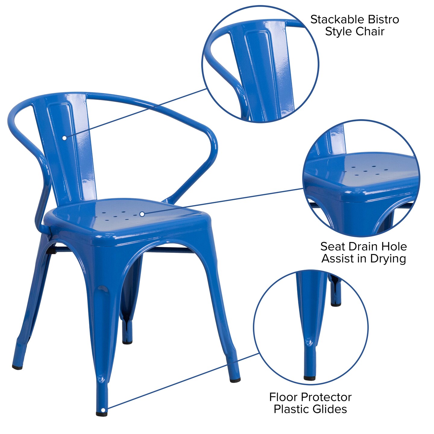 Emma and Oliver Commercial Grade Colorful Metal Indoor-Outdoor Chair with Arms