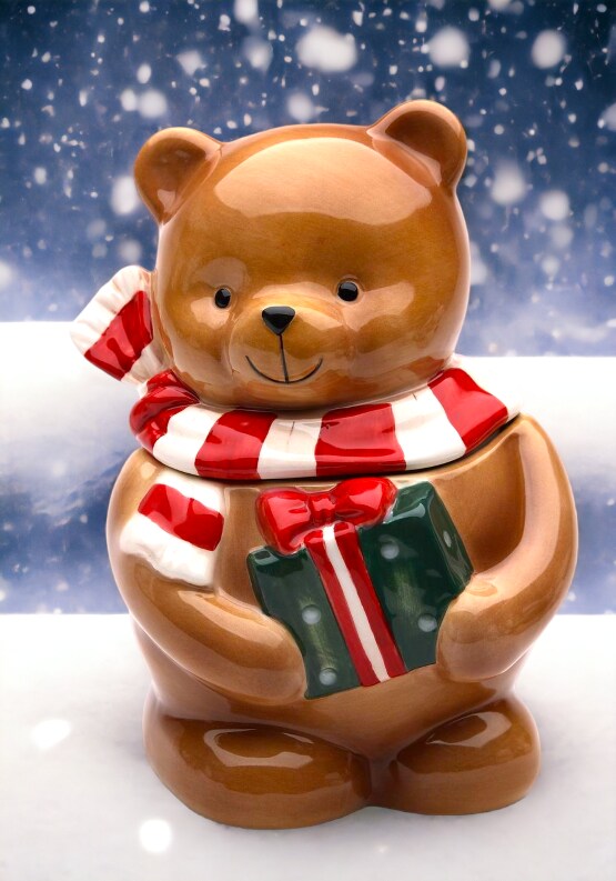 Christmas Decor Hand Painted Ceramic Teddy Bear Candy Box, Home D&#xE9;cor, Gift for Her, Gift for Mom, Kitchen D&#xE9;cor, Christmas D&#xE9;cor