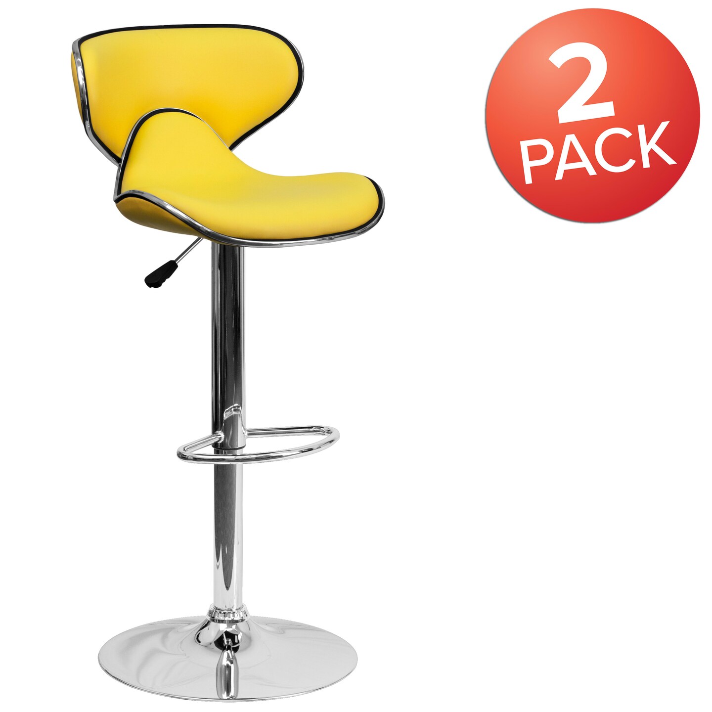 Emma and Oliver 2 Pack Contemporary Cozy Mid-Back Vinyl Adjustable Height Barstool with Chrome Base