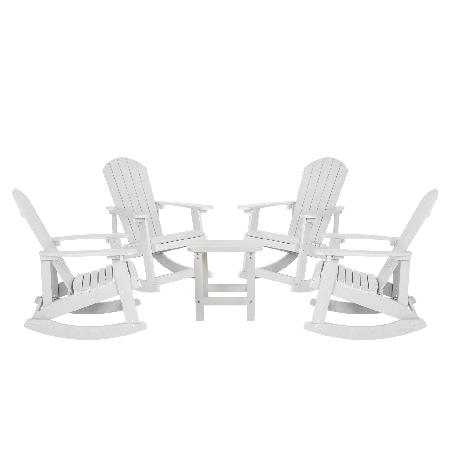 Merrick Lane Atlantic Adirondack Patio Furniture Set Includes All-Weather Rocking Chairs and Side Table