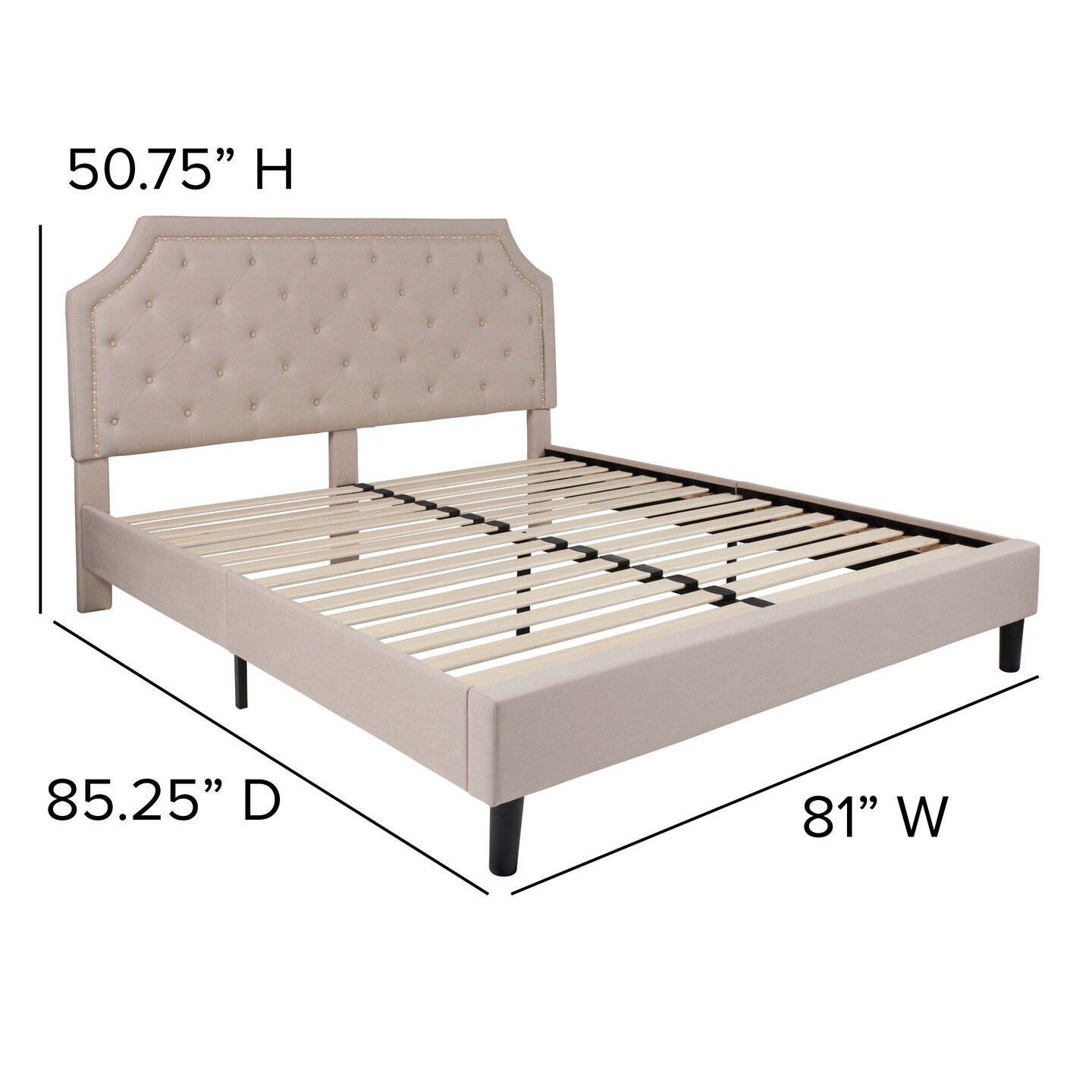 Merrick Lane Provence Platform Bed with Slatted Support Contemporary Tufted Upholstery with Accent Nail Trim