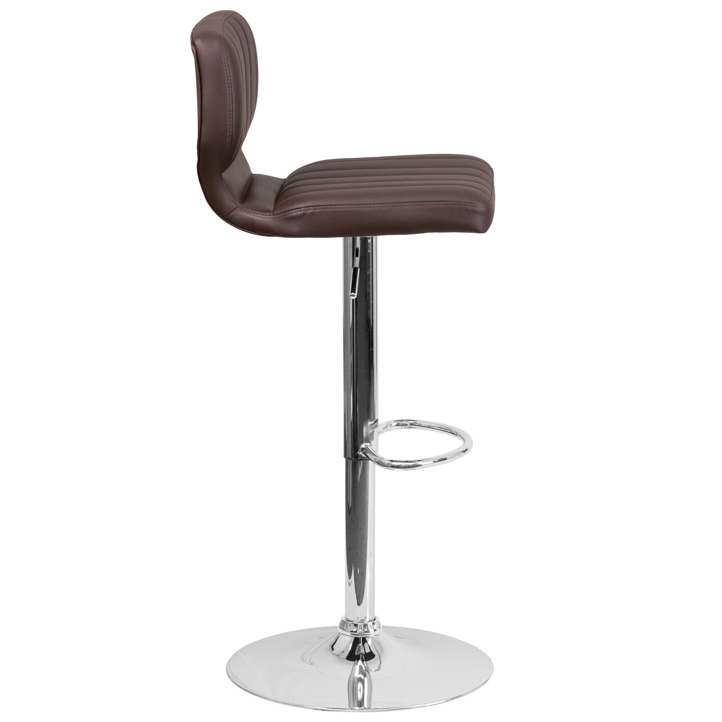 Merrick Lane Set of Two Swivel Bar Stools with Vertical Stitched Back and Adjustable Chrome Base with Footrest