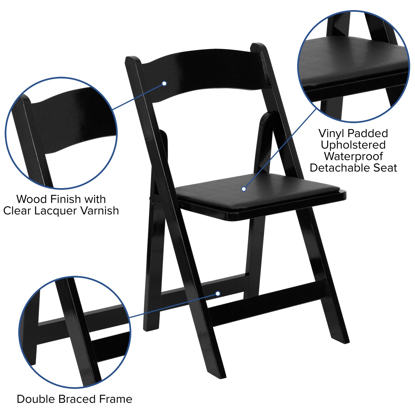 Emma and Oliver 4 Pack Wood Folding Chair with Vinyl Padded Seat