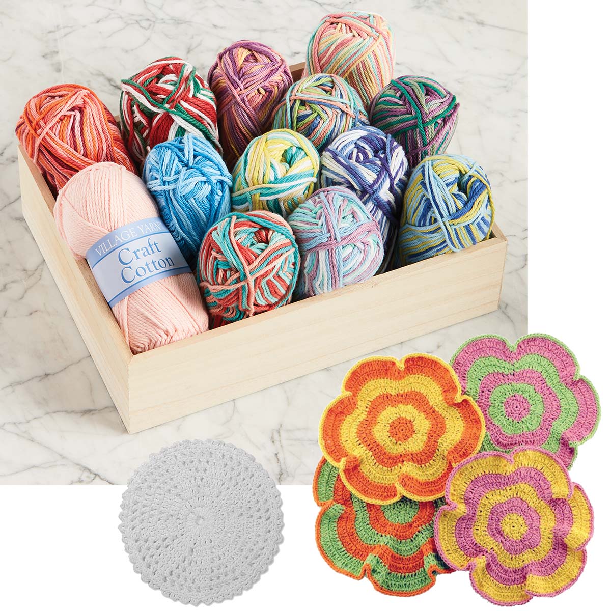 Village Yarn Spring Towels & Flower Dishcloth Set Crochet Kit