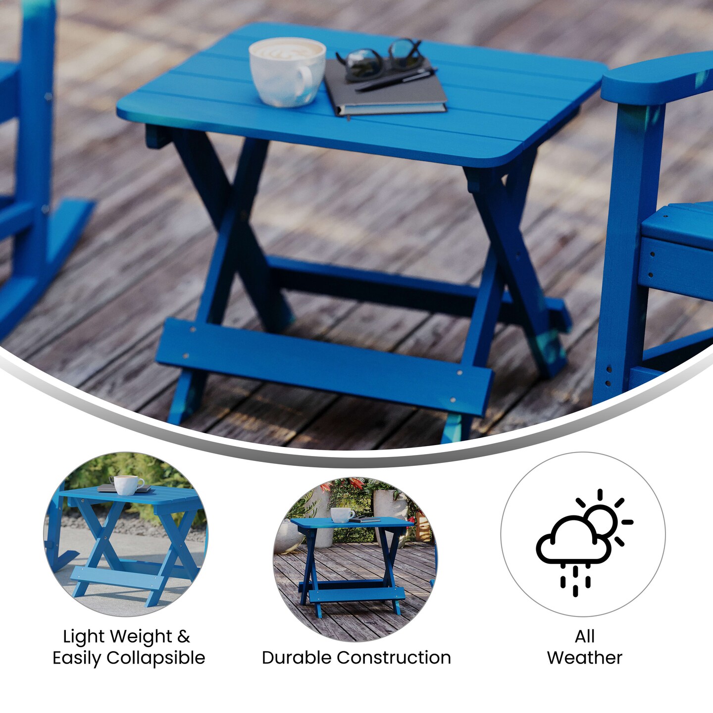 Merrick Lane Ridley Outdoor Folding Side Table, Portable All-Weather HDPE Adirondack Side Table