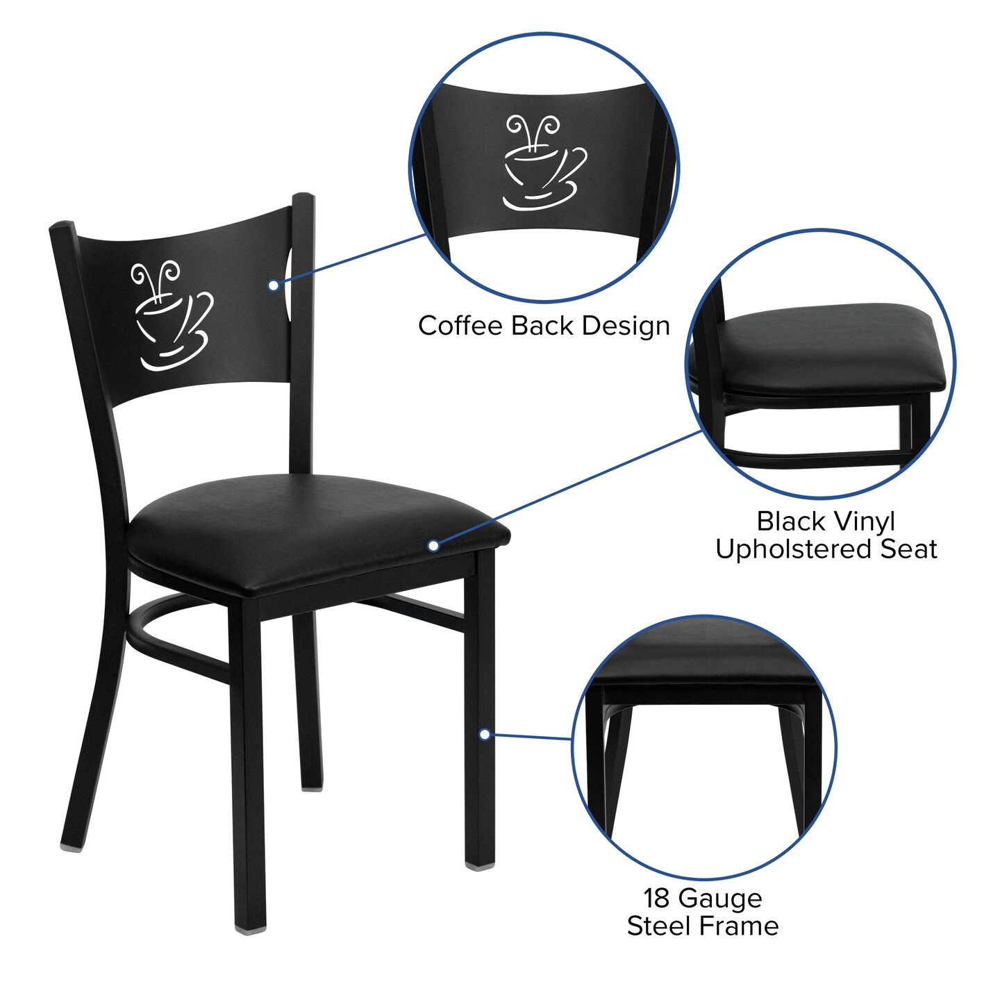 Emma and Oliver Coffee Back Metal Restaurant Dining Chair