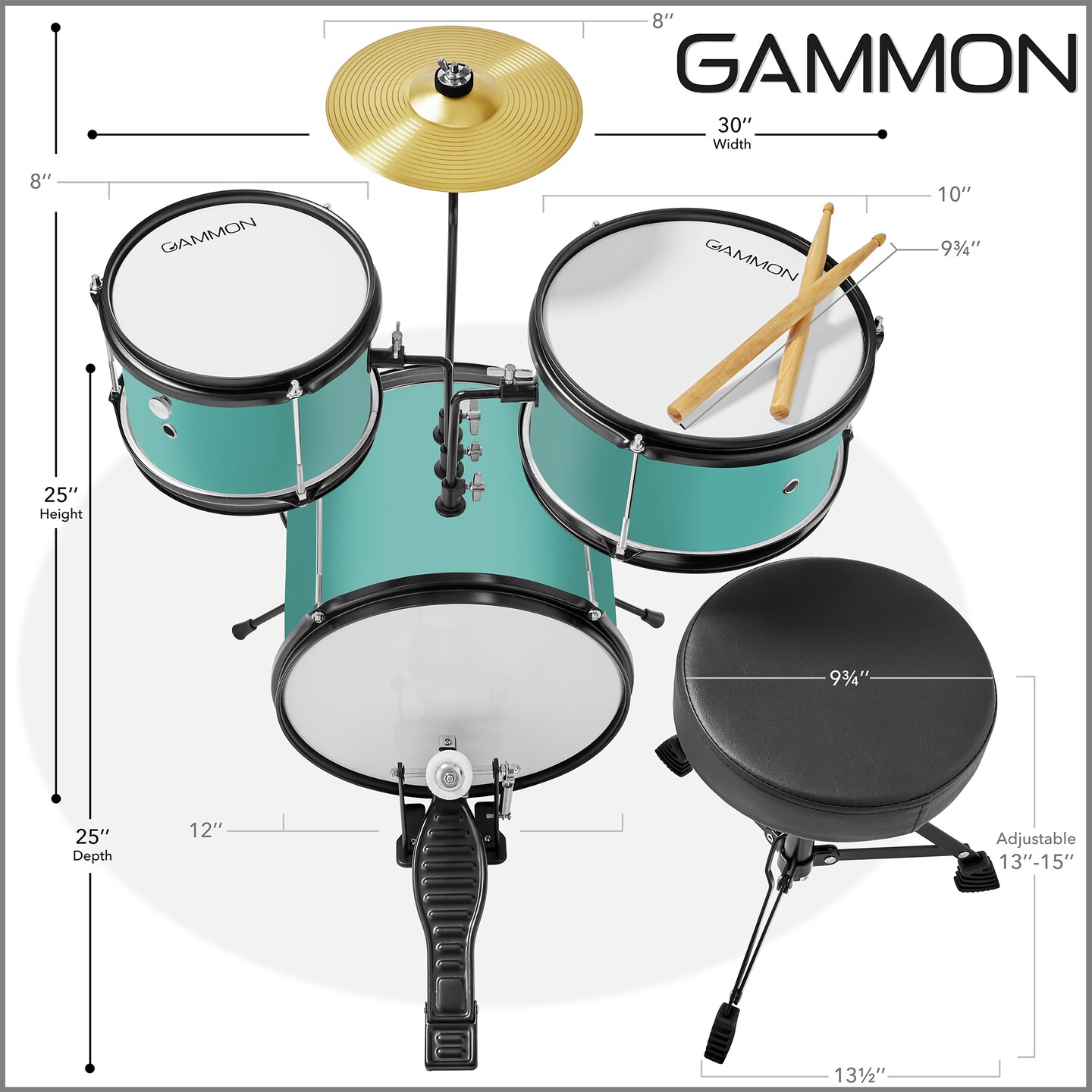 Gammon 3-Piece Junior Drum Set μεGammon 3-Piece Junior Drum Set με  