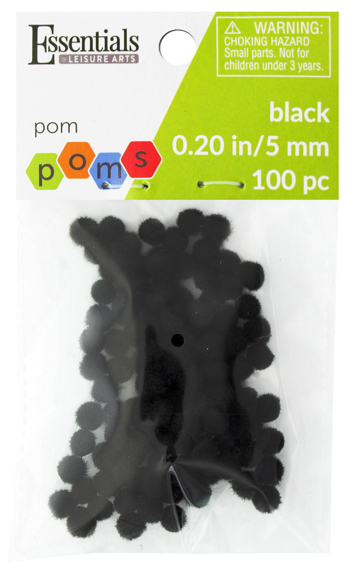 Essentials by Leisure Arts  Pom Poms - Black - 5mm - 100 piece pom poms arts and crafts - black pompoms for crafts - craft pom poms - puff balls for crafts
