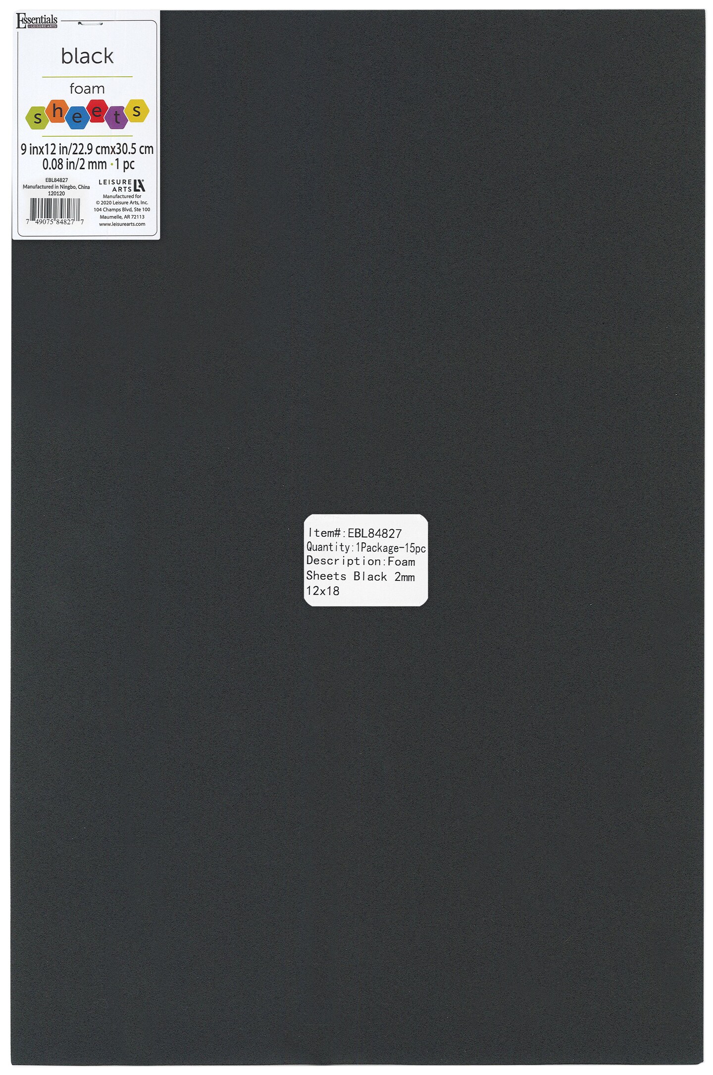 Essentials by Leisure Foam Sheet 12x18 Inch 2mm Black 15-Pack, Crafting Foam, Black Foam Paper, Thin Sheets for DIY Projects, Soft Foam for Crafts, Art Supplies for Adults