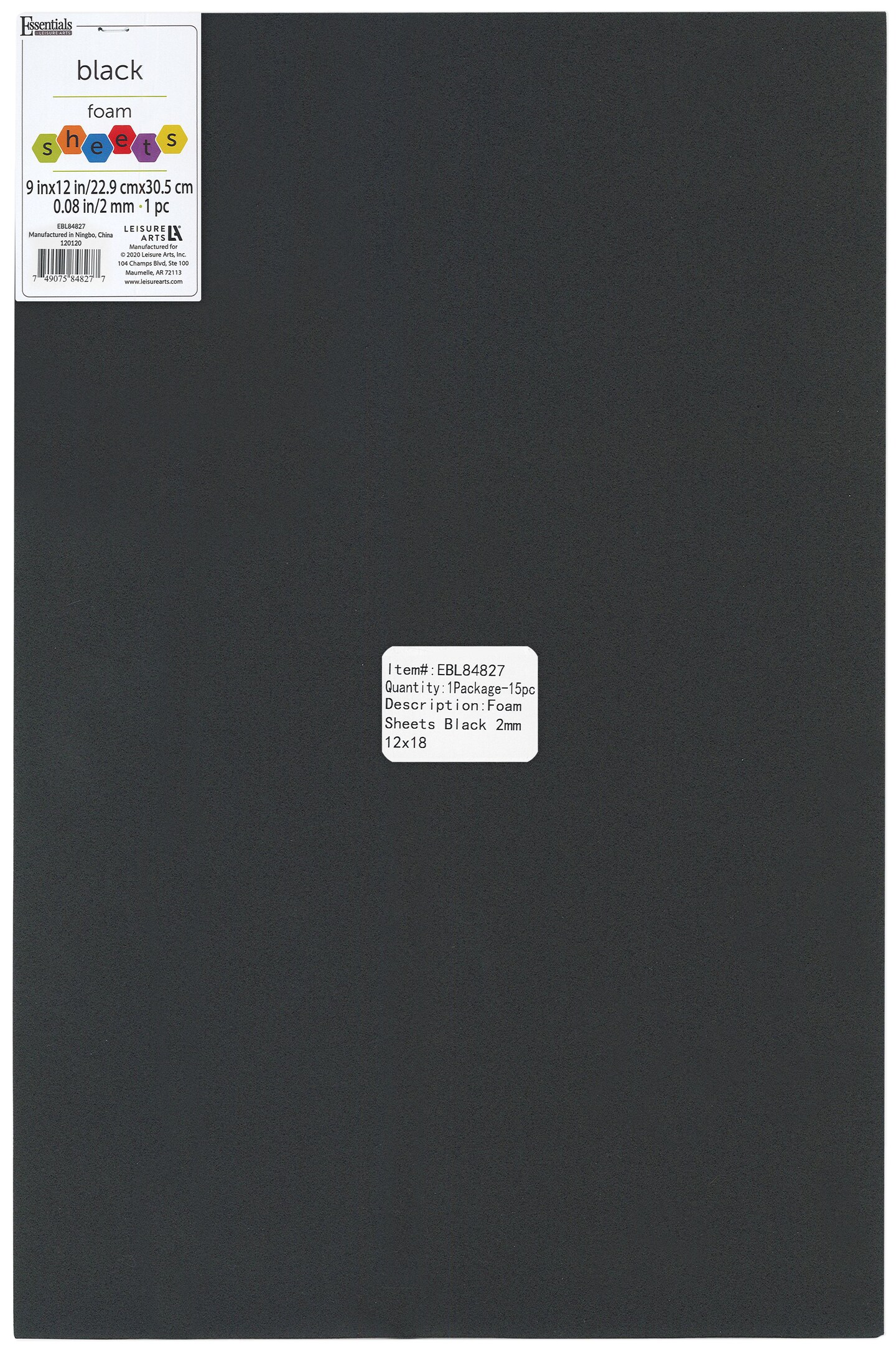 Essentials By Leisure Arts Arts Foam Sheet 12x18&#x22; 2mm Black 15pc