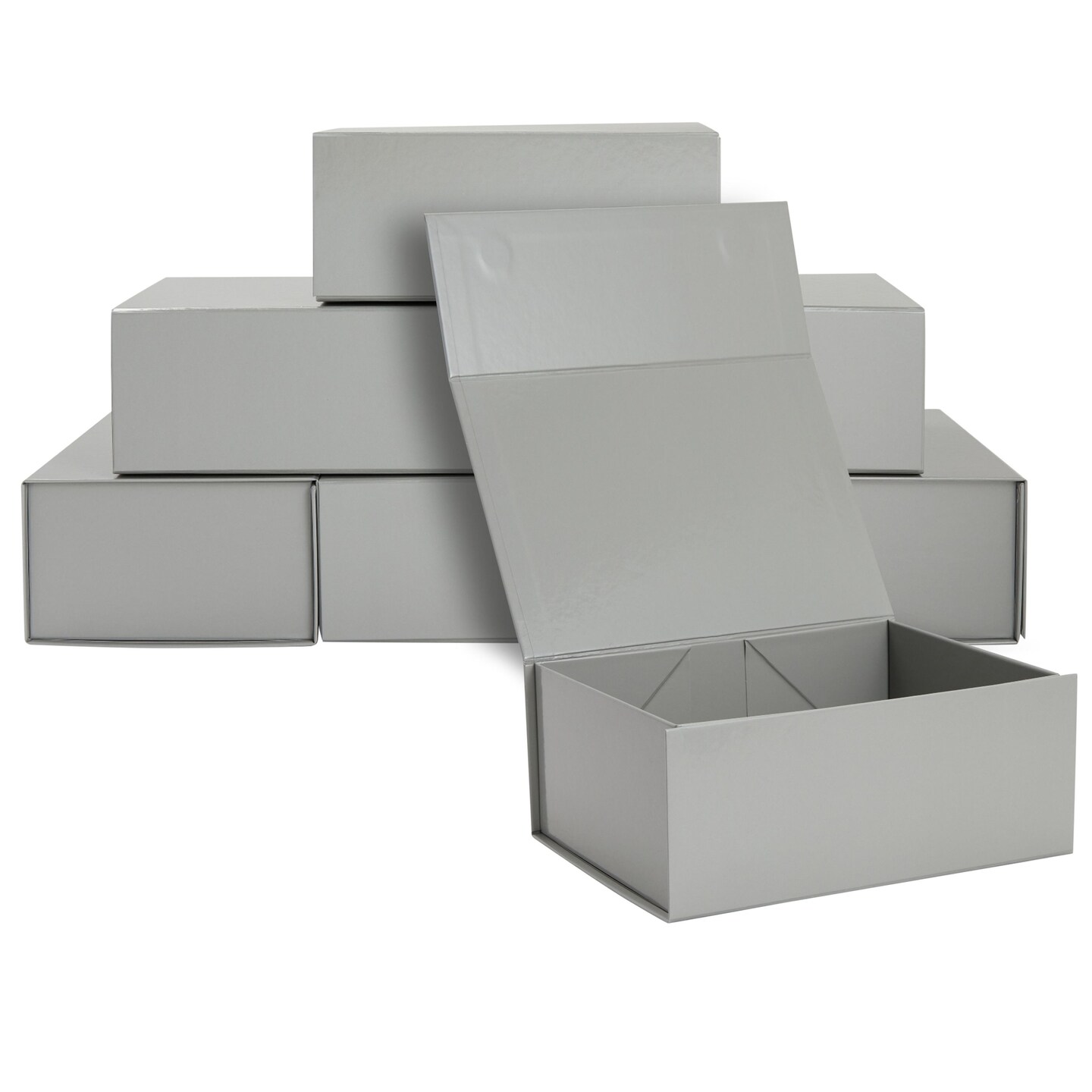 6 Pack Magnetic Gift Boxes with Lids, 9.5 x 7 x 4 Inches for Birthday, Wedding, Groomsman and Bridesmaid Proposal Box (Gray)