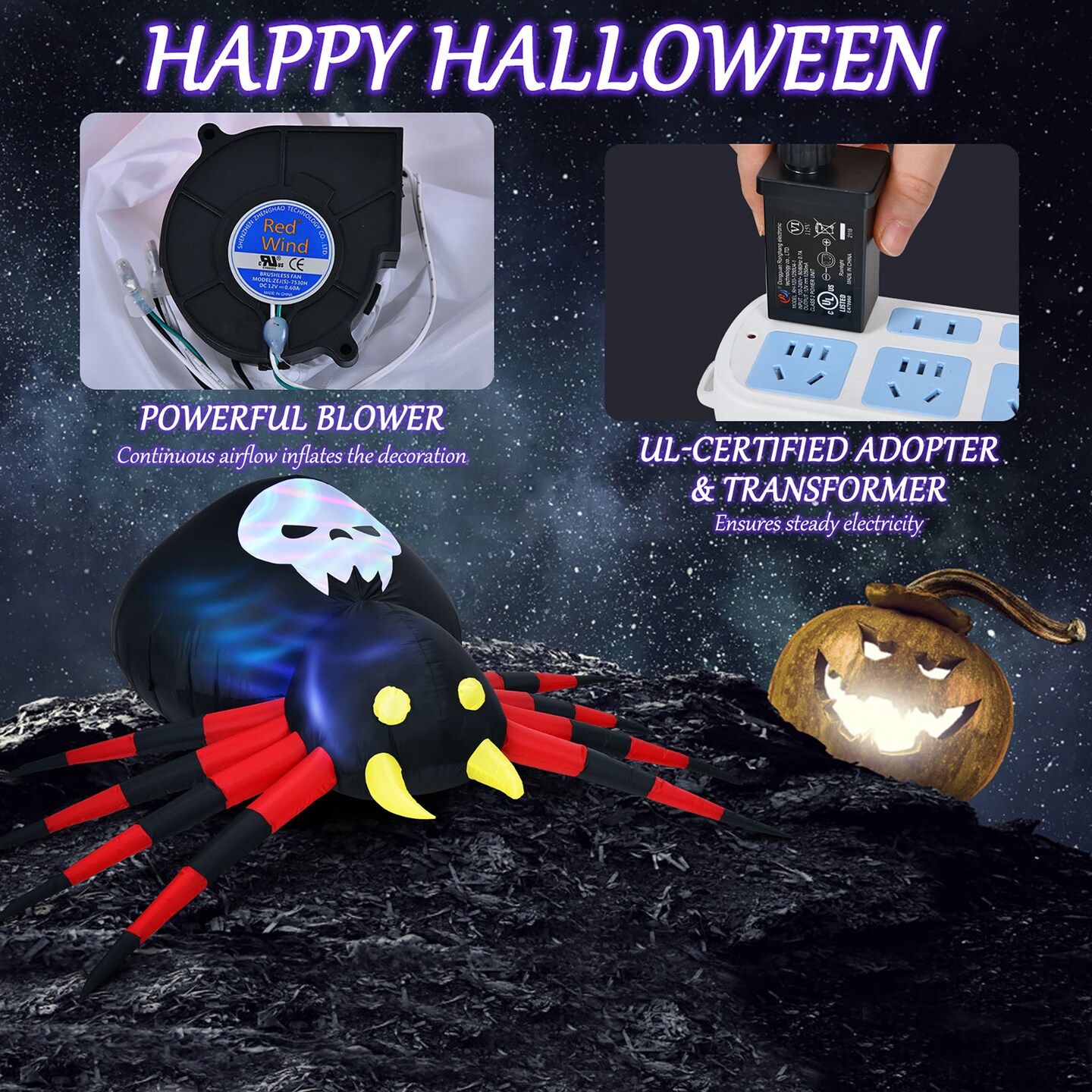 Costway 6.5FT Inflatable Halloween Spider Long Outdoor Indoor Blow Up Spider