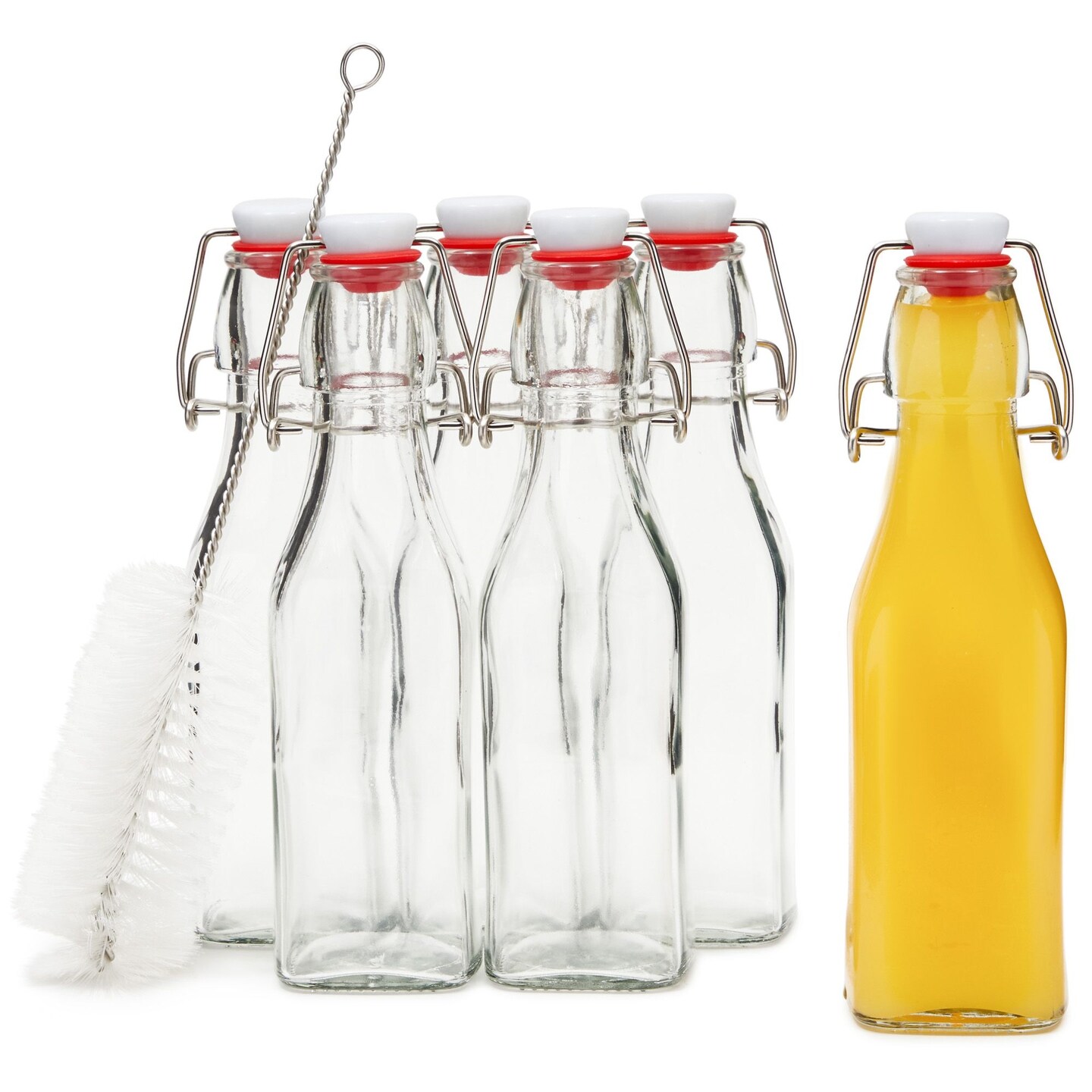 WHOLE HOUSEWARES  14 Oz Glass Milk Bottle Set of 8+Lids/Straws