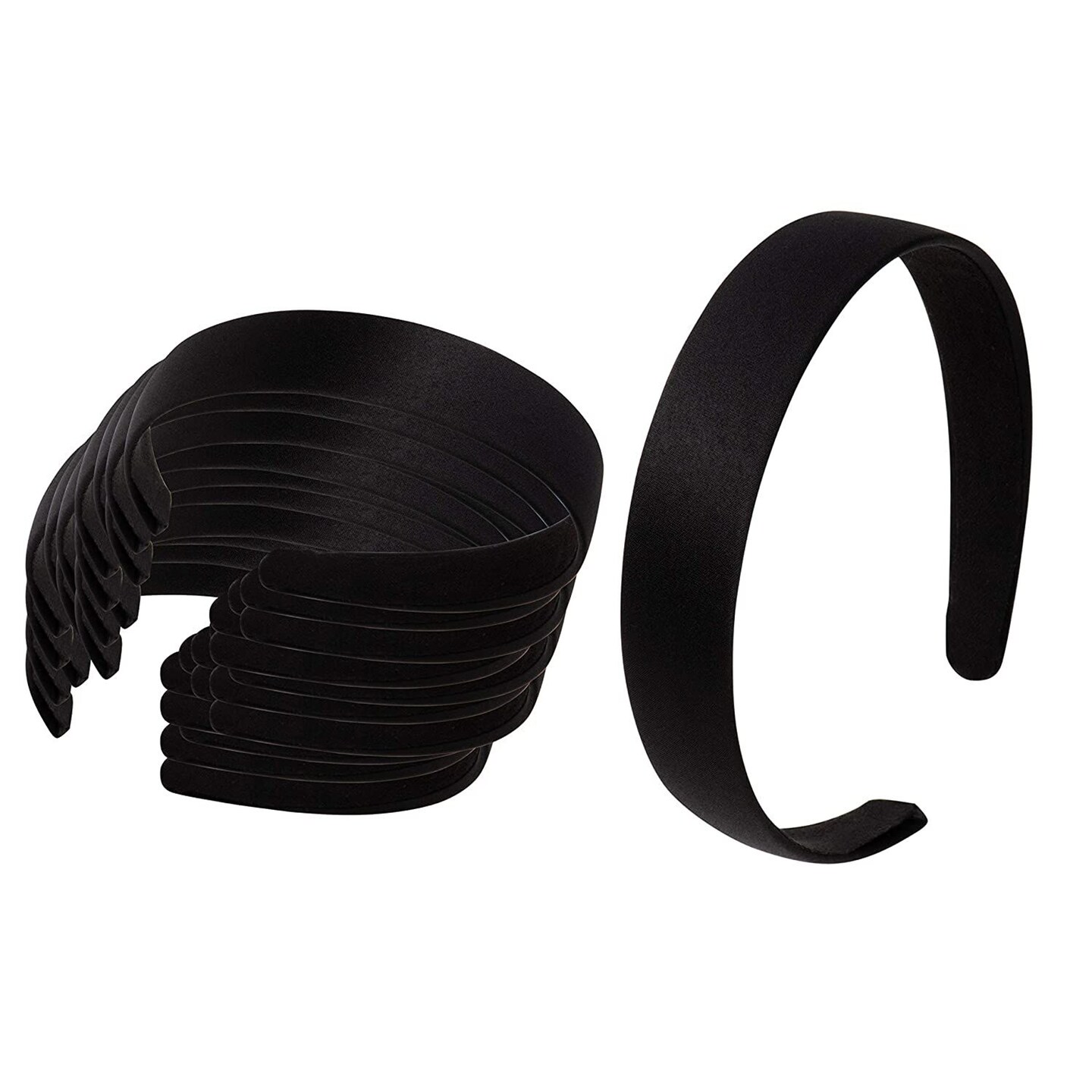 Black Satin Covered Headbands for Women or Teens (4.8 x 5.75 x 1 In, 24 Pack)