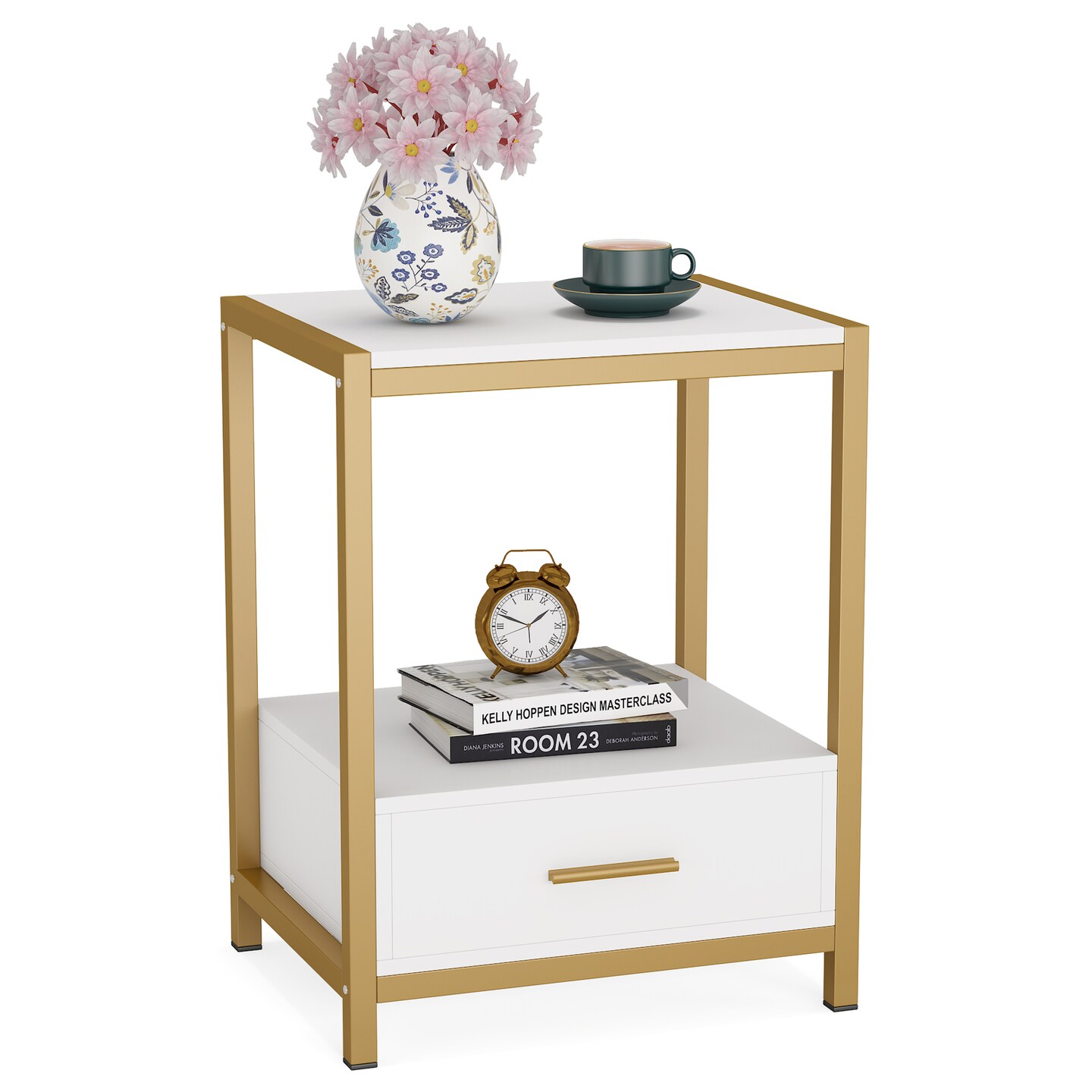 Tribesigns Gold Nightstand 25 Inch Modern Side Table With Drawer And Shelf