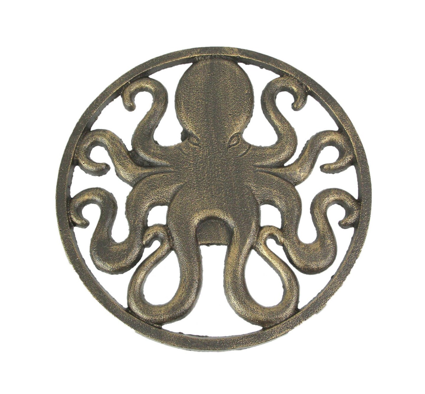 Antique Bronze Finished Cast Iron Octopus Wall Hanging 11.75 Inches In Diameter