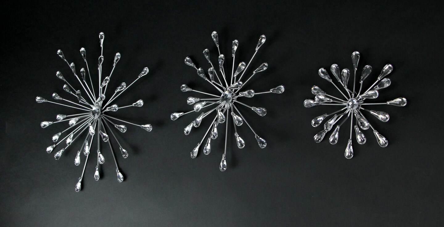 Set of 3 Metallic Modern Art 3D Starburst Wall Accents Home Decor Sculptures