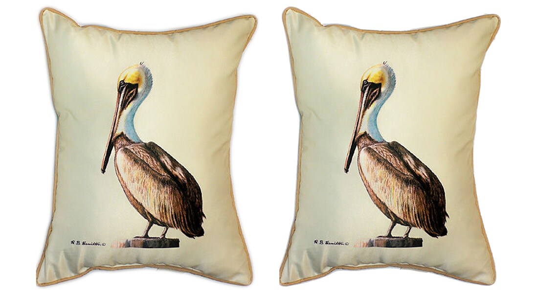 Pair of Betsy Drake Pelican Large Pillows 15 Inch x 22 Inch