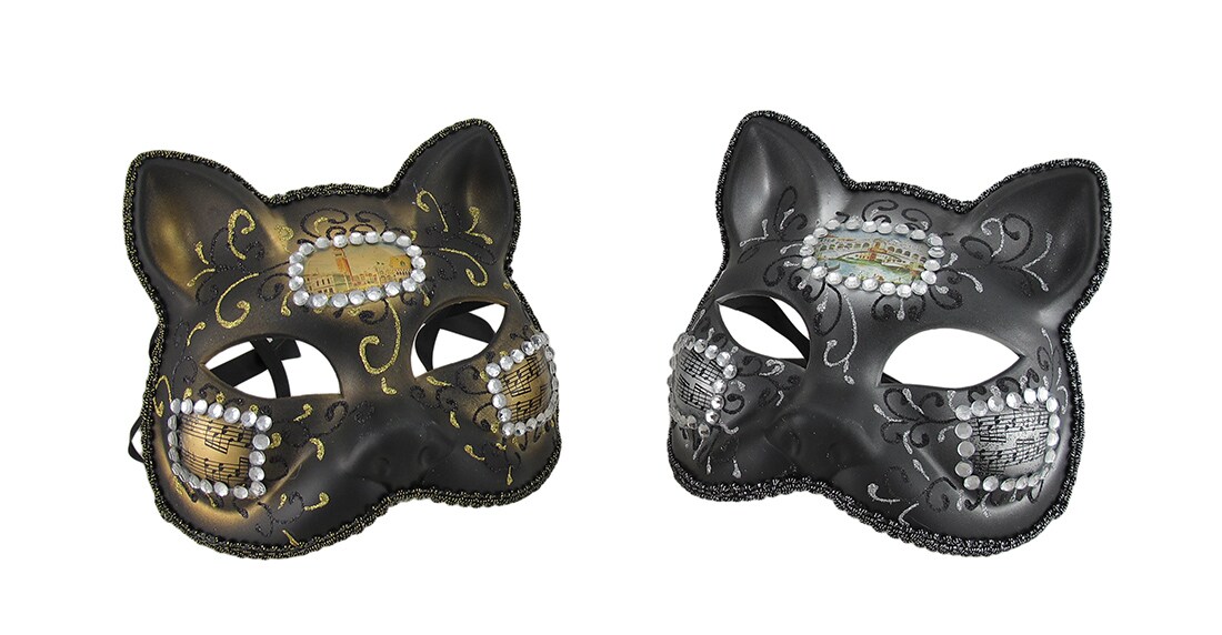 Pair of Venetian Style Jeweled Gatto Musica Carnivale Cat Masks