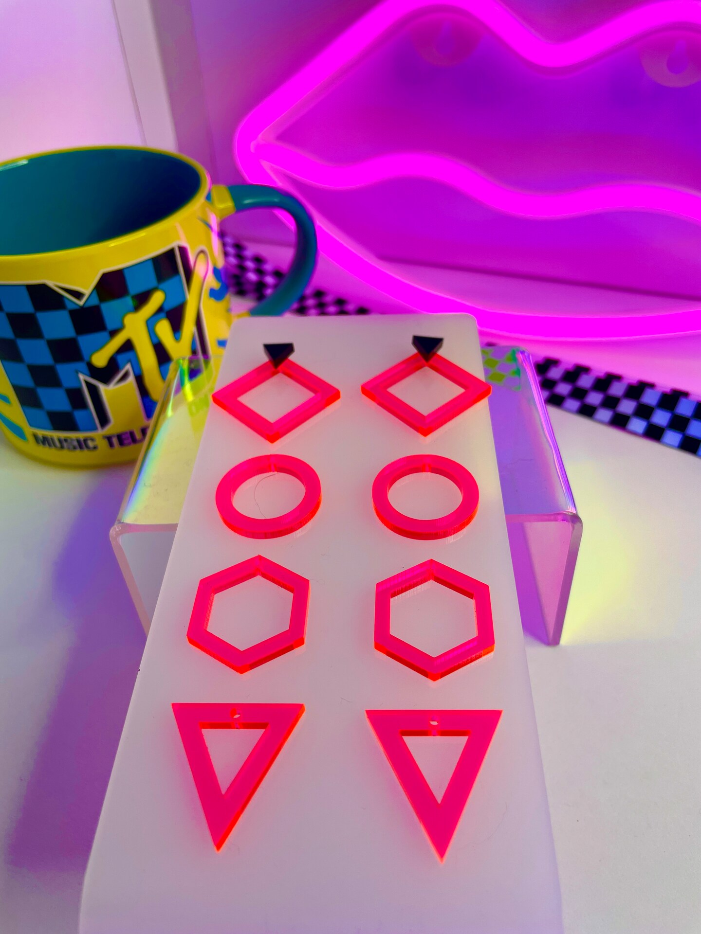 80's Interchangeable Geometric Earrings-Fluorescent Neon