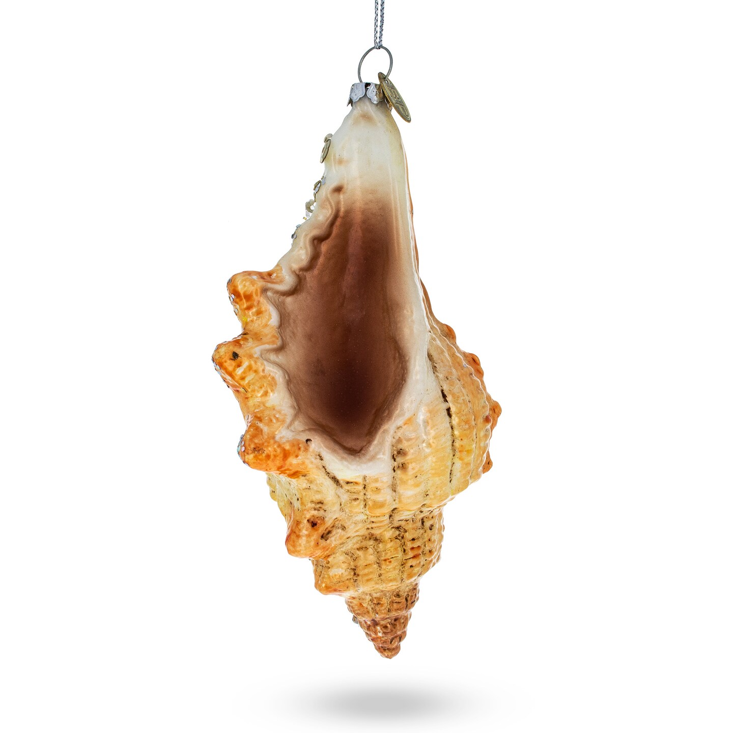 Glittered Seashell Blown Glass Christmas Ornament