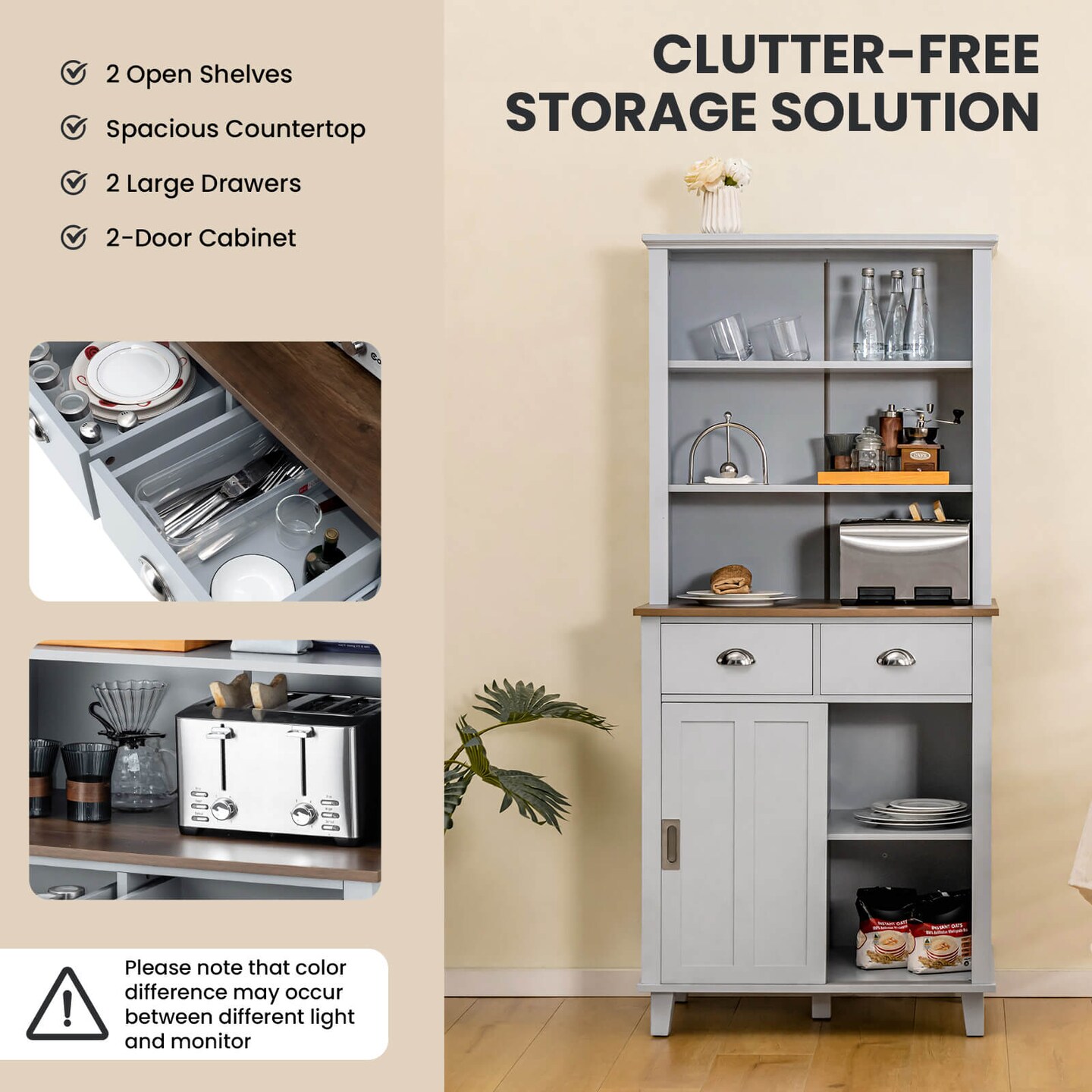 Freestanding Kitchen Pantry Cabinet with Sliding Doors