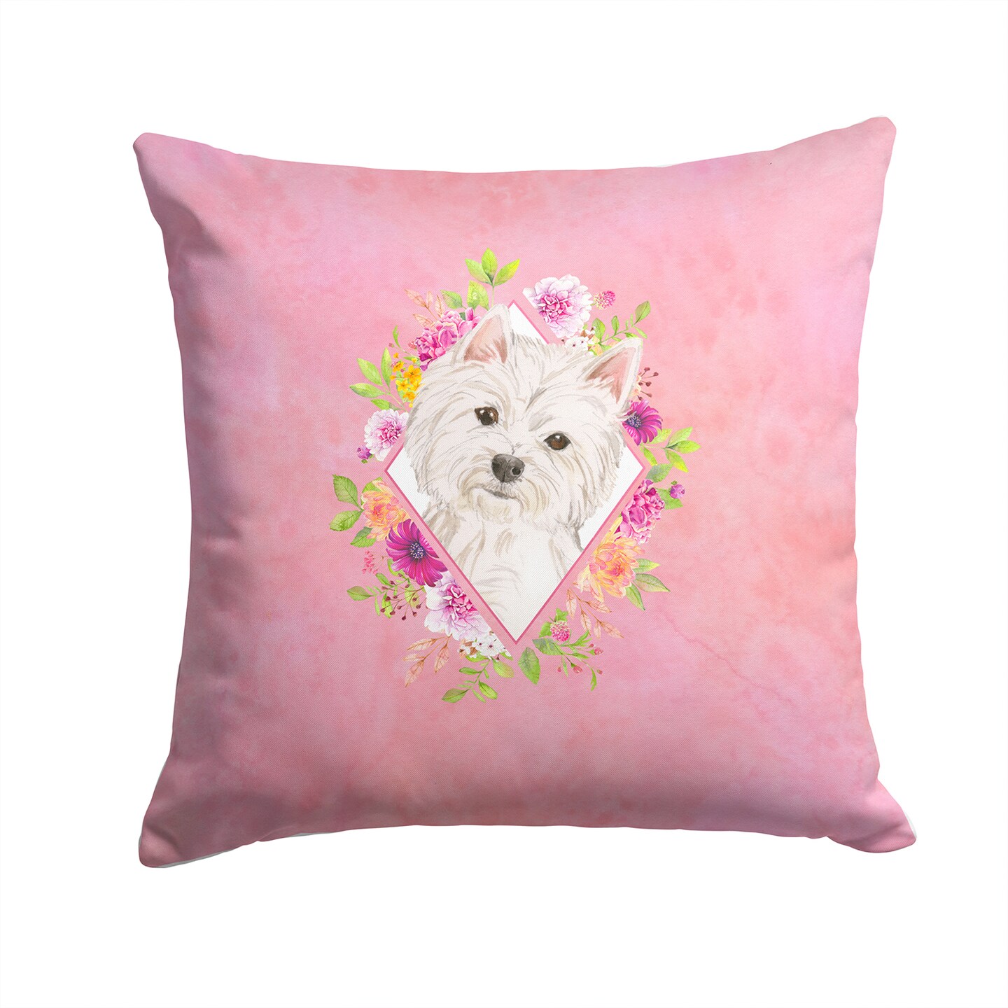 Caroline&#x27;s Treasures Westie Pink Flowers Fabric Decorative Pillow