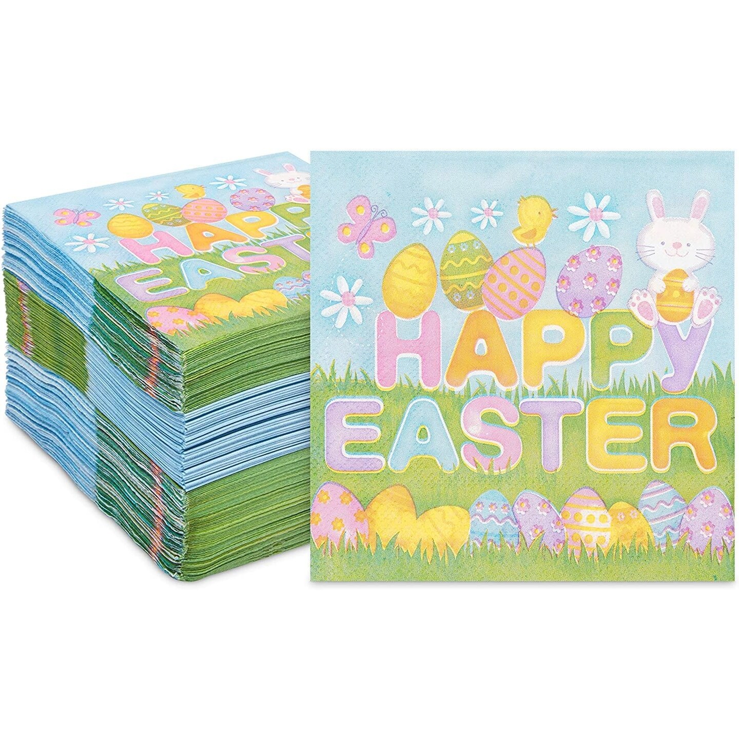 Happy Easter Paper Napkins, Spring Party Decorations (5 x 5 In, 150 Pack)