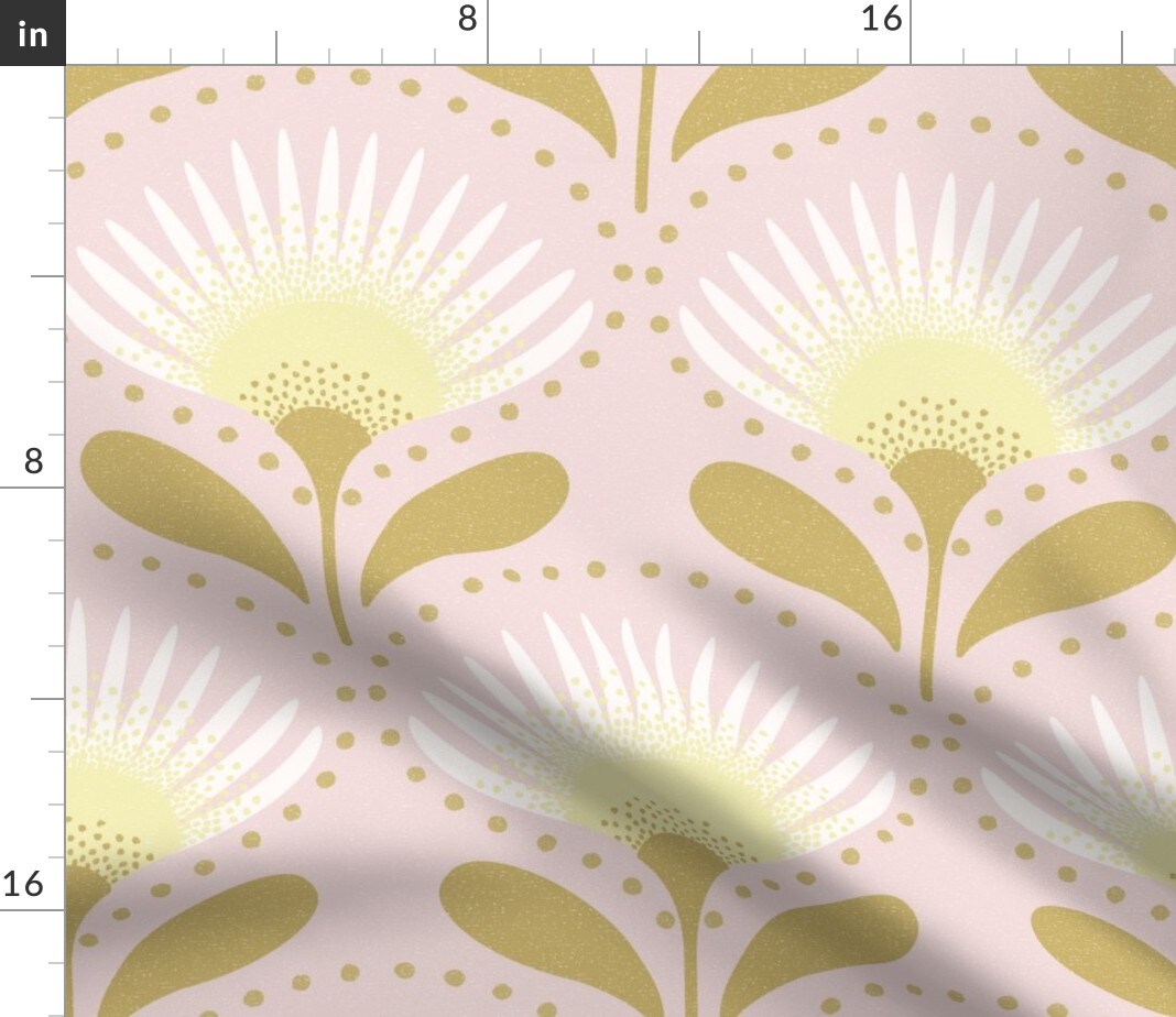 Mid Century Deco Pale Pink Butter Yellow Leaves Custom Printed Fabric by Spoonflower Various Fabrics by the Yard or Fat Quarter