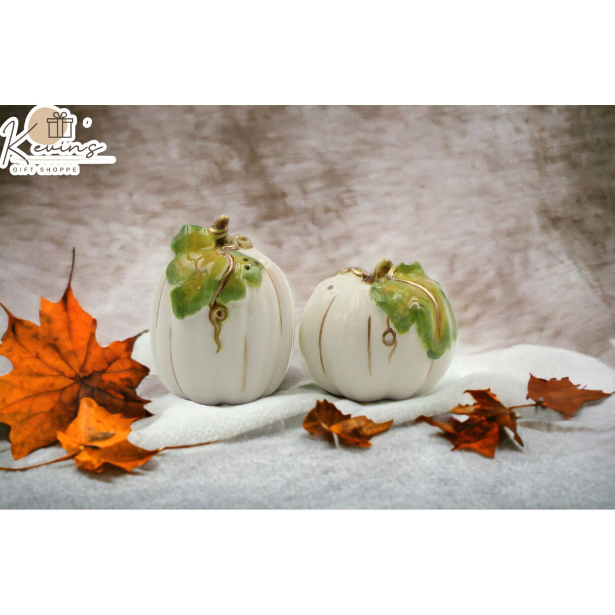 kevinsgiftshoppe Ceramic Autumn Harvest  White Pumpkin Salt and Pepper Shakers   Kitchen Decor Fall Decor