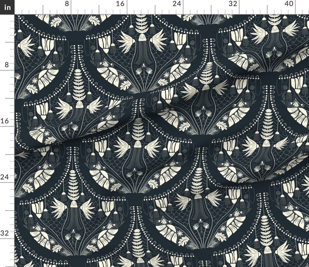 Petal Signature Cotton by the Yard or Fat Quarter Dark Damask Large Scale Victorian Traditional Moody Gothic Custom Printed Fabric by Spoonflower