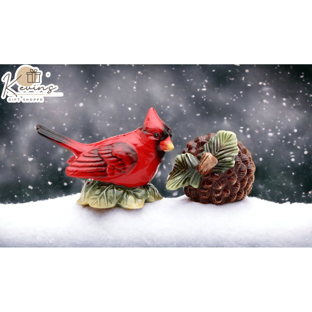 kevinsgiftshoppe Ceramic Cardinal Bird and Acorn Salt and Pepper Shakers Home Decor  Kitchen Decor Christmas Decor