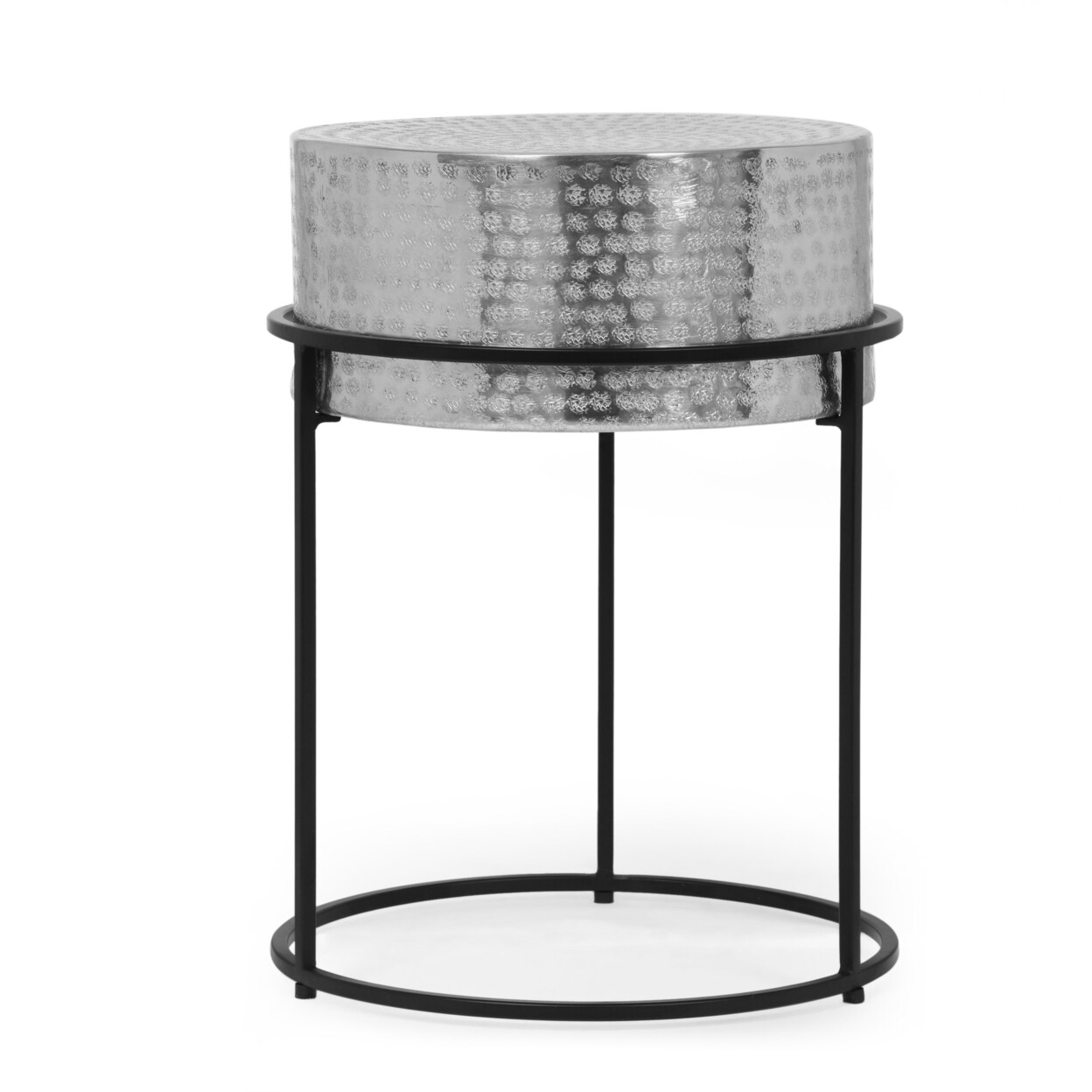 GDFStudio Kolczak Modern Handcrafted Aluminum Round Side Table, Silver and Black Michaels