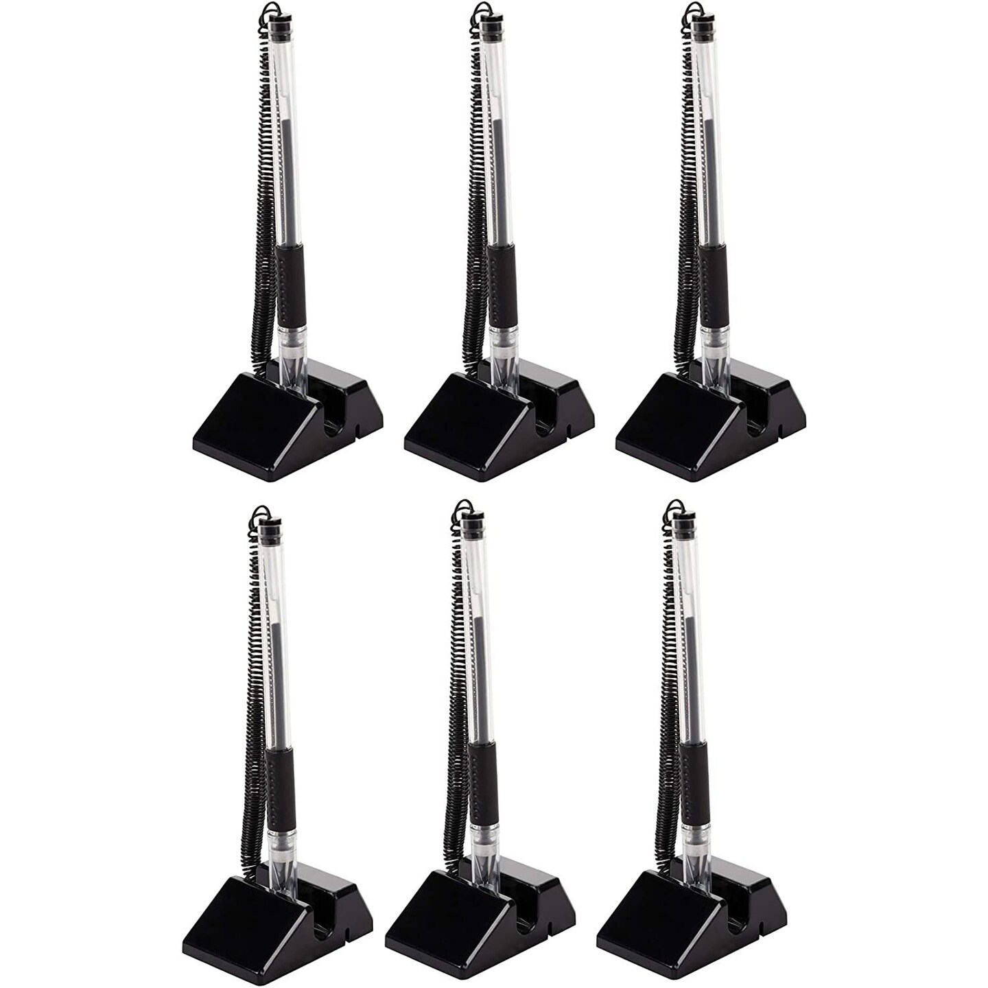 Desktop Pen - 6-Pack Counter Pens, Security Gel Ink Pens for Bank, Office, Hotel Lobbies, Retail Stores, Anti-Theft Pen with Adhesive-Backed Base, Black, 0.5mm Ballpoint