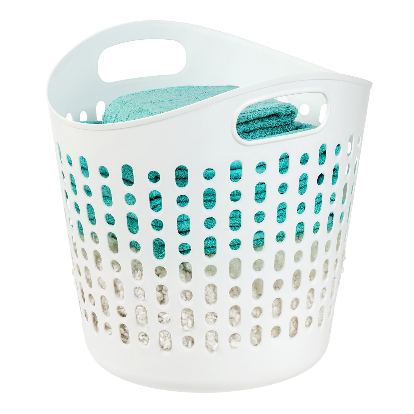 IRIS USA Laundry Basket Durable and Flexible, Portable Round Bin with Ventilation Holes for Closet Dorm, White