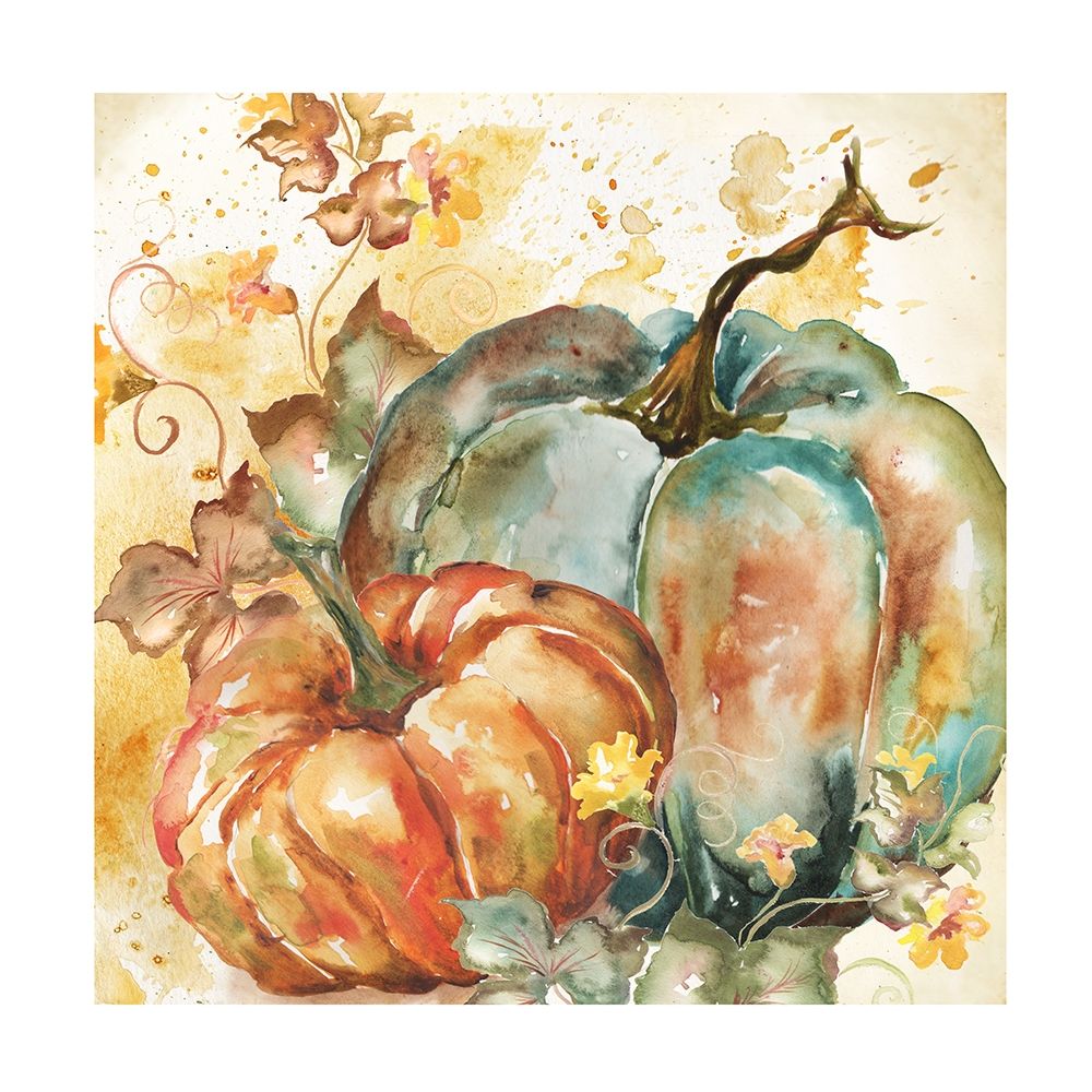 Watercolor Harvest Teal And Orange Pumpkins Ii Poster Print by Tre Sorelle Studios - Item # VARPDXRB12235TS