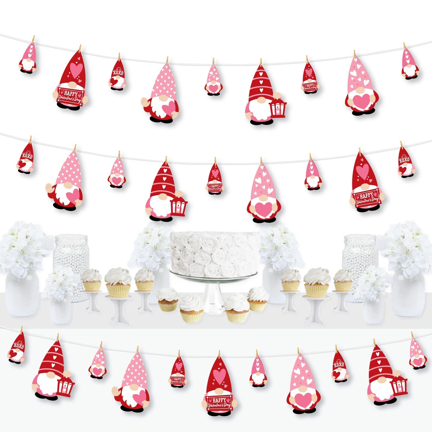 Big Dot of Happiness Valentine Gnomes - Valentine&#x2019;s Day Party DIY Decorations - Clothespin Garland Banner - 44 Pieces