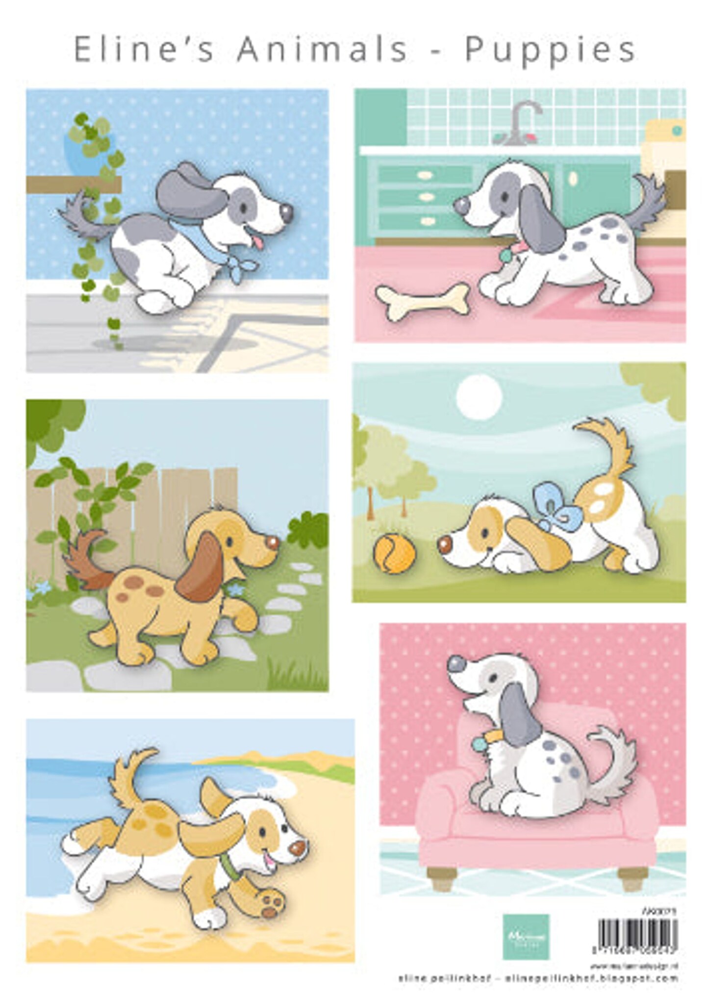 Marianne Design Eline&#x27;s Animals Puppies A4 Cutting Sheet