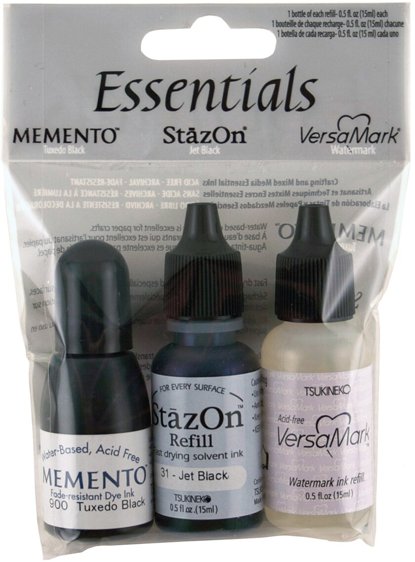 Essentials Ink Refills .5oz 3/Pkg-Black - Memento, StazOn &#x26; VersaMark