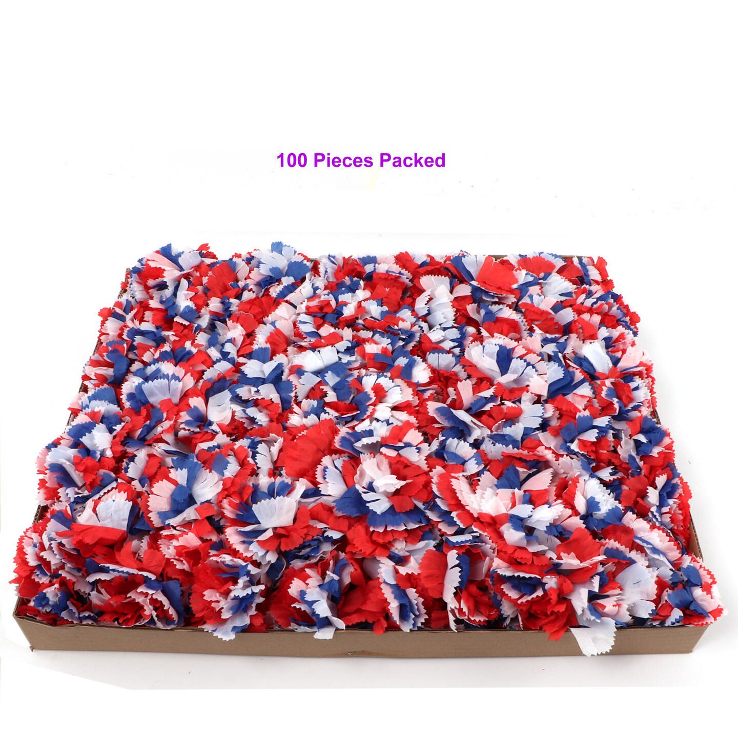 100-Pack: Patriotic Tri-Color Carnation Picks, 5&#x22; Stems, 3.5&#x22; Wide, Floral Home by Artificial Flowers