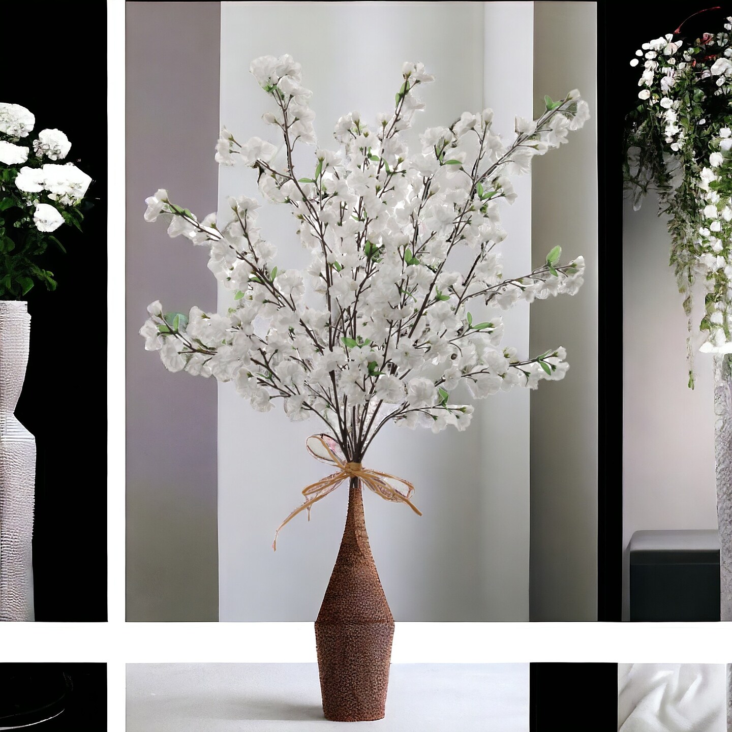3-Pack White Cherry Blossom 36" Silk Stems for Vases, Bouquets & Home Decor | Floral Home®