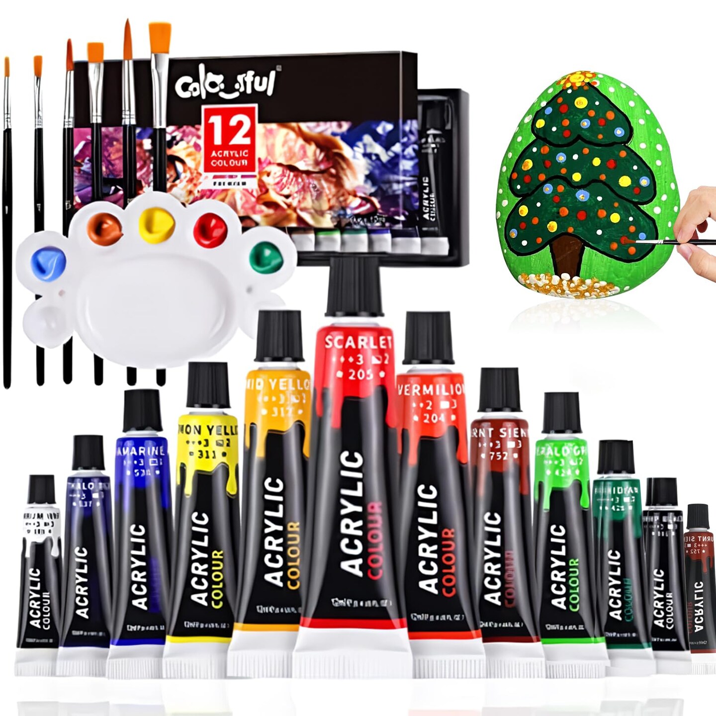 Acrylic Paint Set for Kids Crafts, 24 Colors Acrylic Art Supplies Paint with 6 Brushes &#x26;1 Palette Acrylic Crafts Paint Kit, Non-Toxic Wood Paint Kits for Kids, Beginners