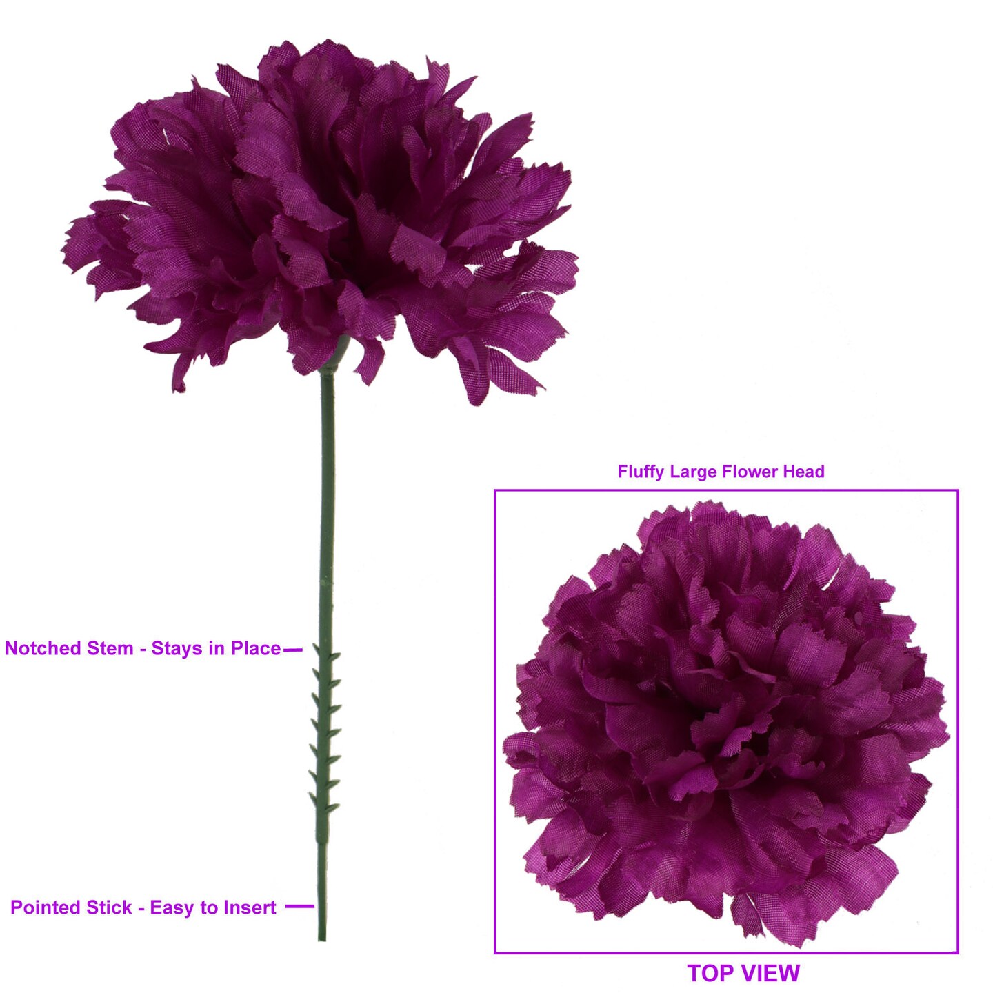 100-Pack Purple Carnation Picks with 5-Inch Stems and 3.5-Inch Blooms, Lifelike Floral Accents for Weddings, Events, and Everyday Decor, Floral Home by Artificial Flowers